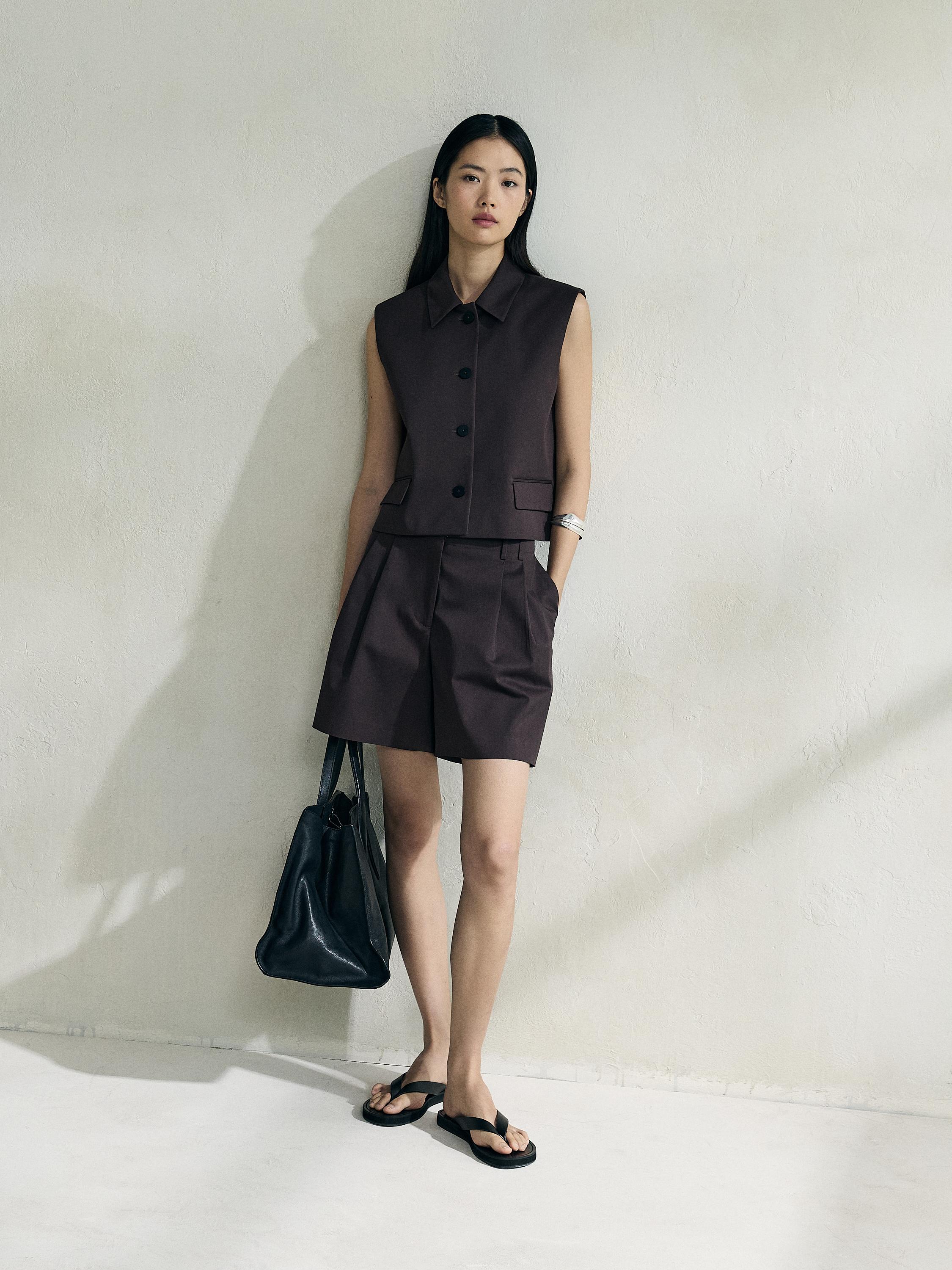 Áo gi-lê pha cốt-tông có cổ ve áo