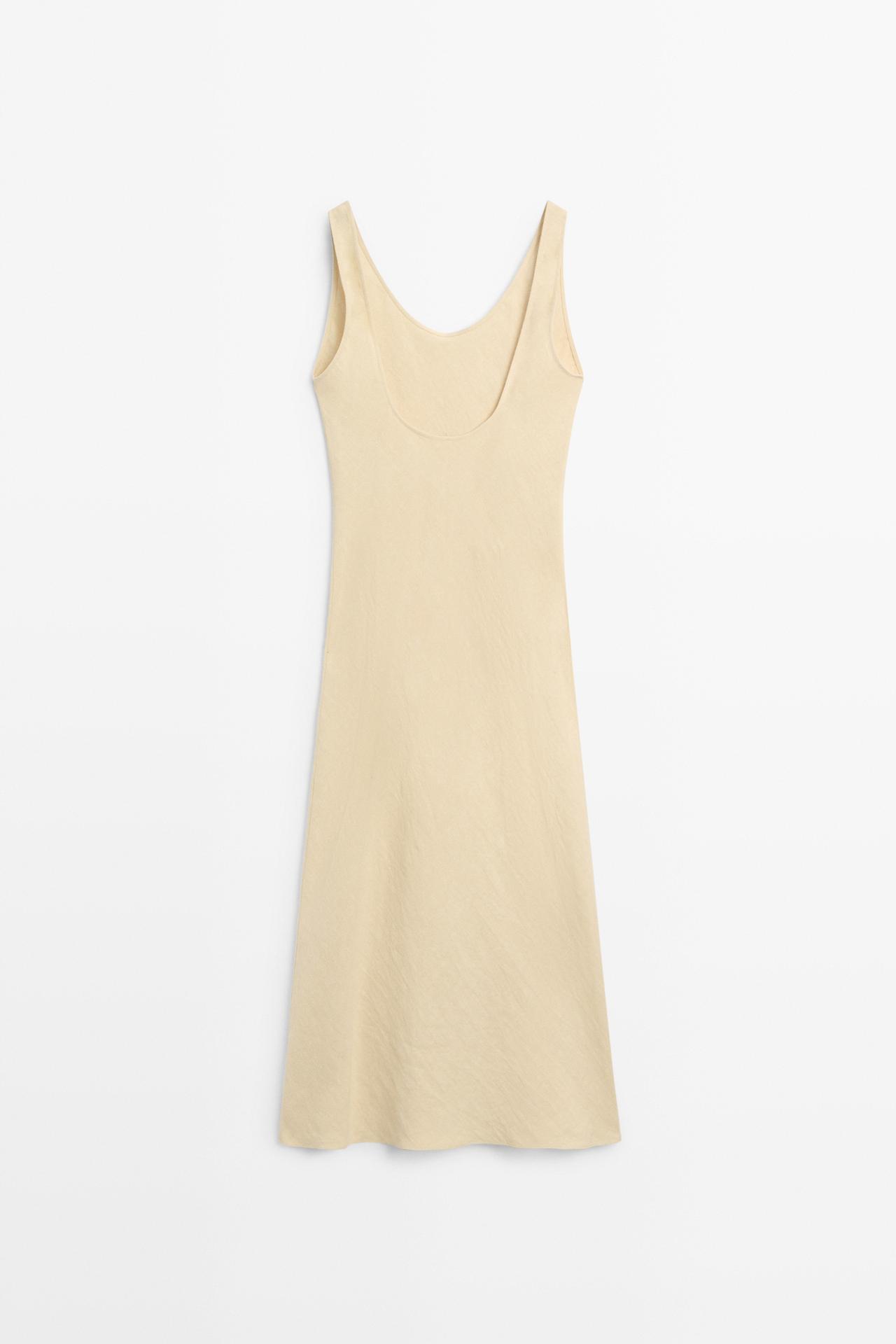 100% linen midi dress with round neck — BLUSH-BEIGE