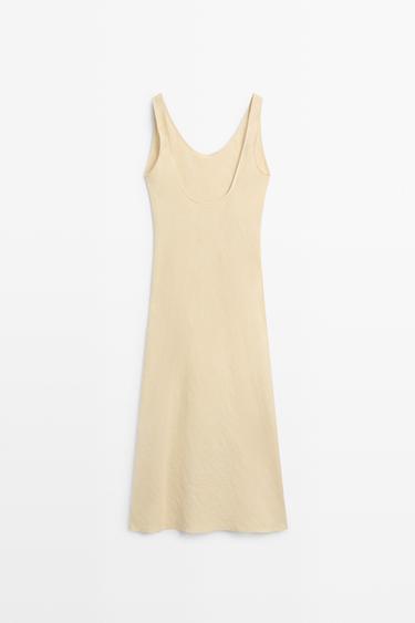 100% linen midi dress with round neck — BLUSH-BEIGE 6