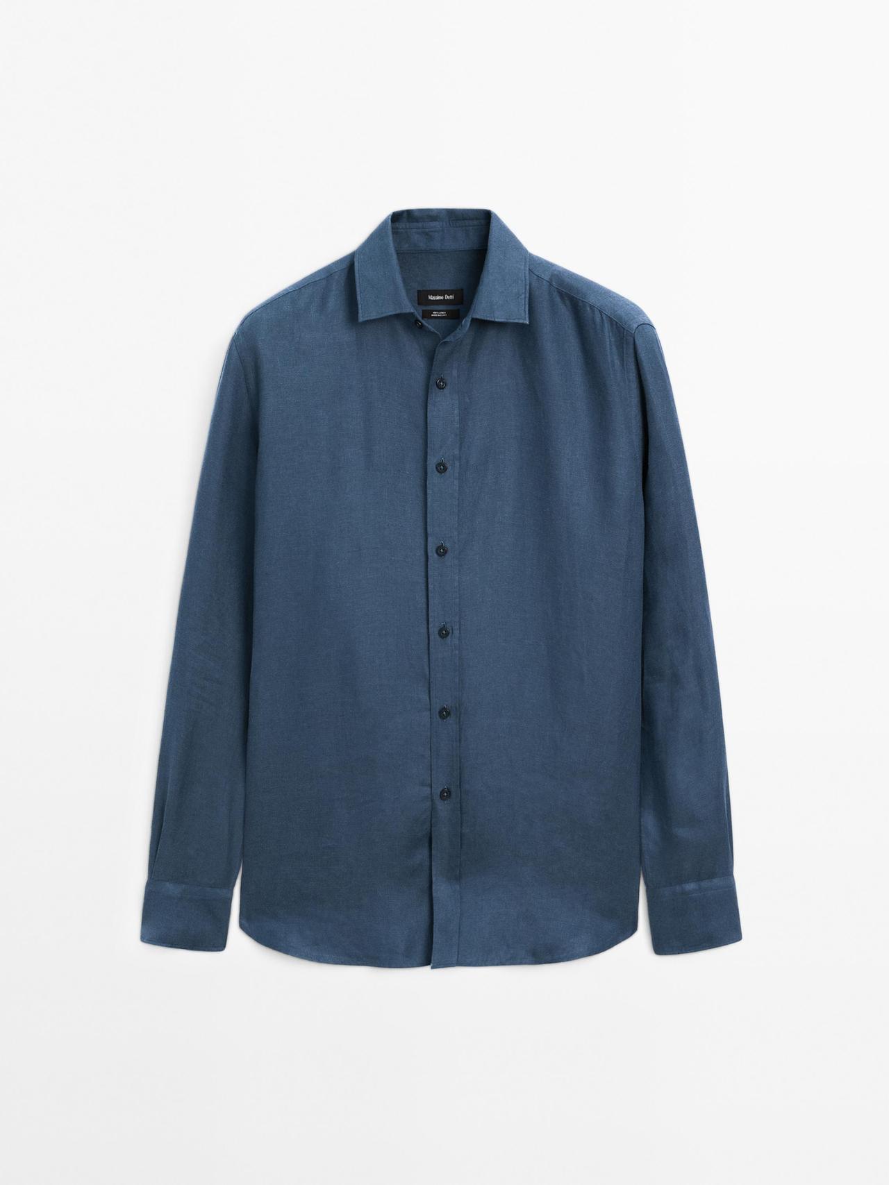 Massimo Dutti - Herre - Regular Fit Skjorte I 100 % Hør - Blå - Xl