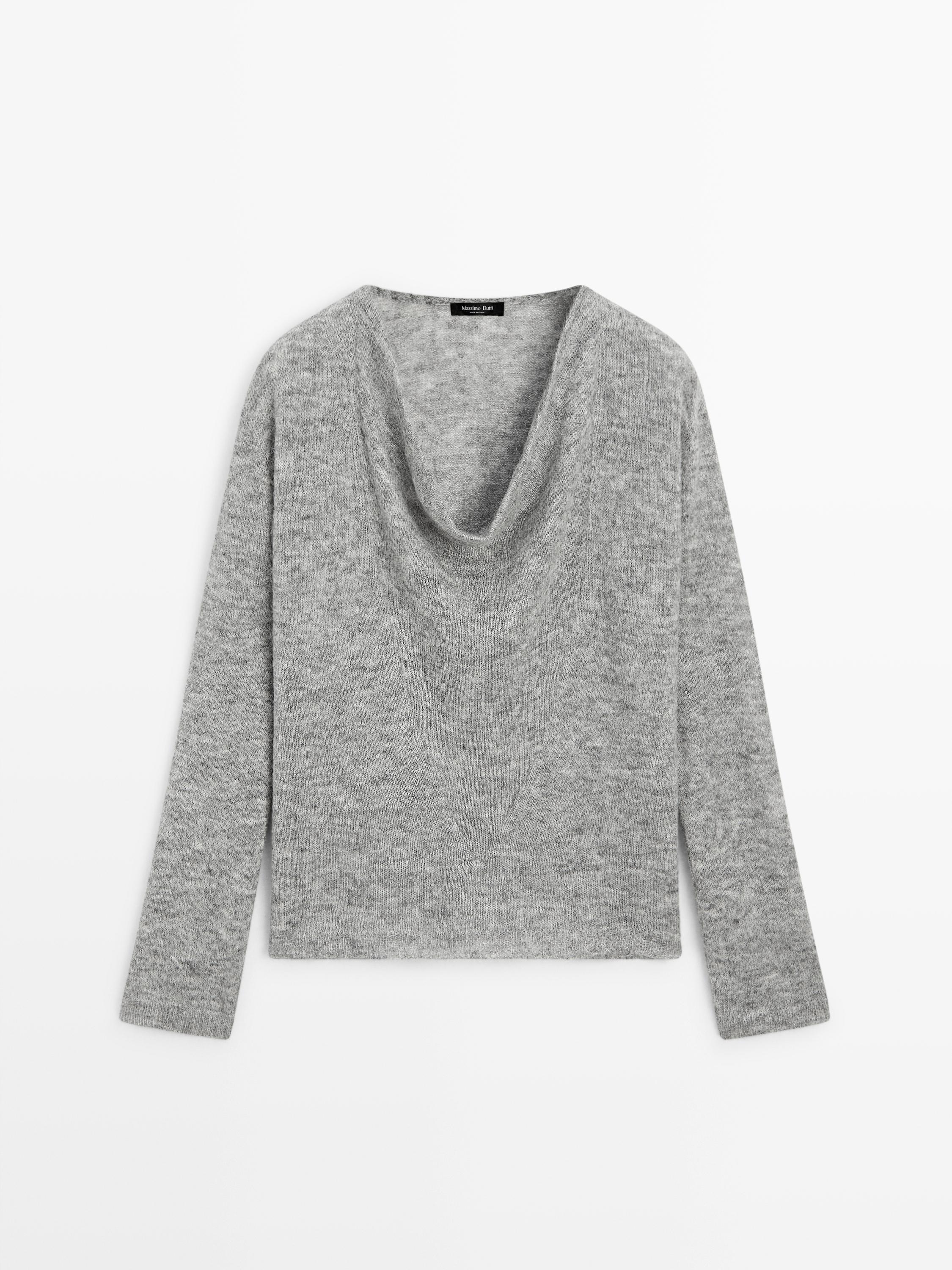 Knit sweater with cowl neck
