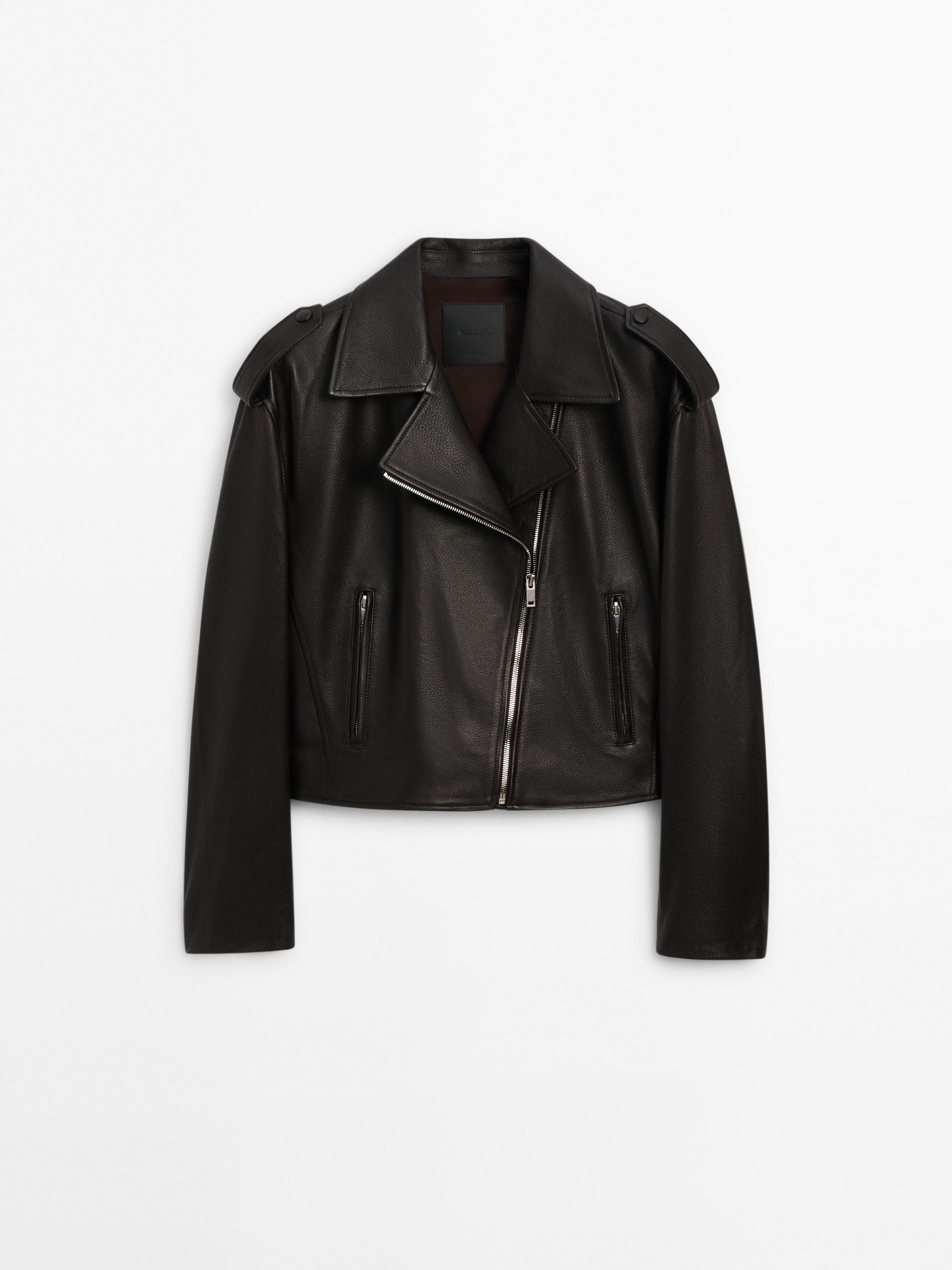 Cazadora biker marrón piel napa