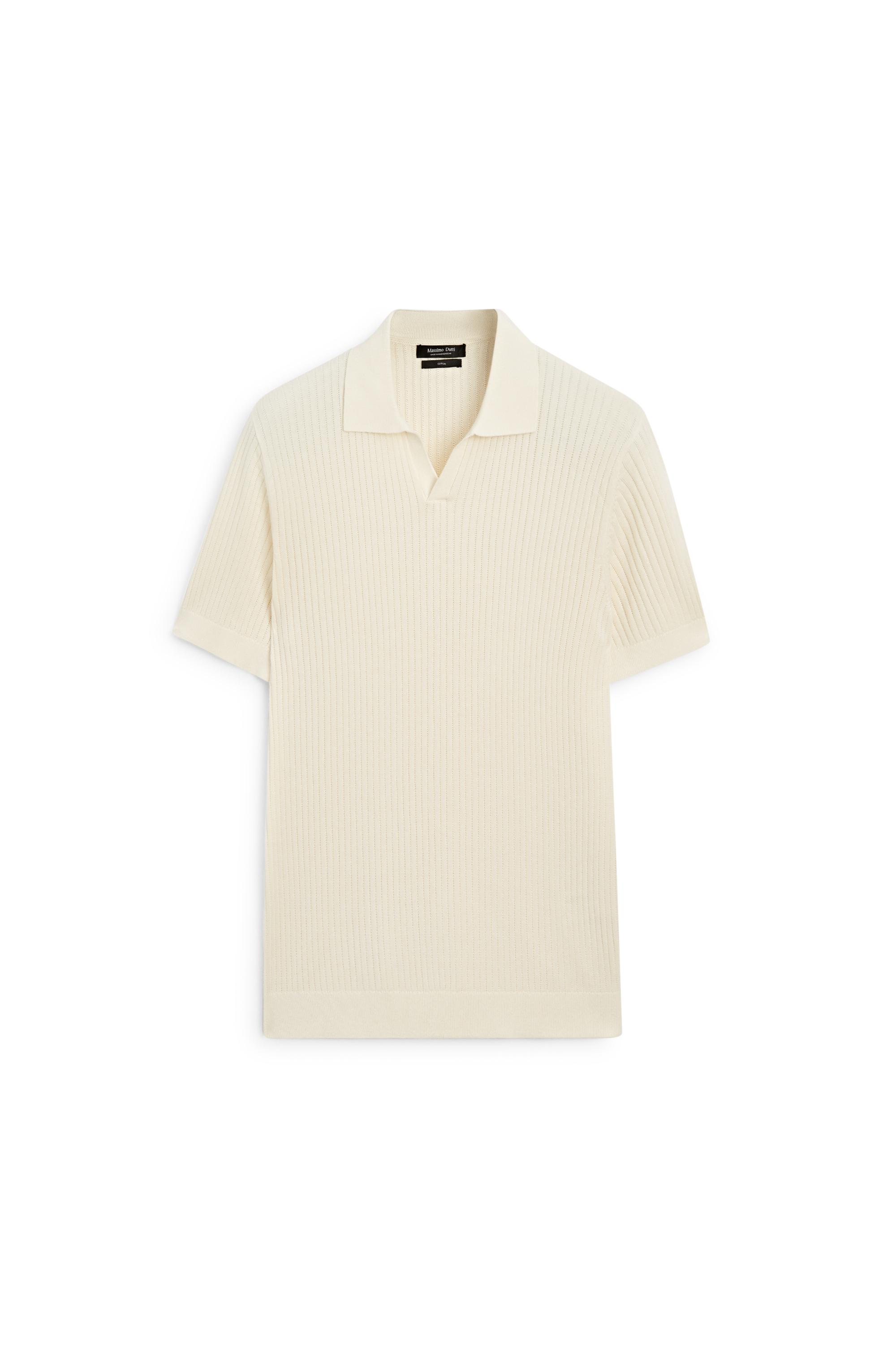 100% cotton ribbed knit polo sweater — Vanilla