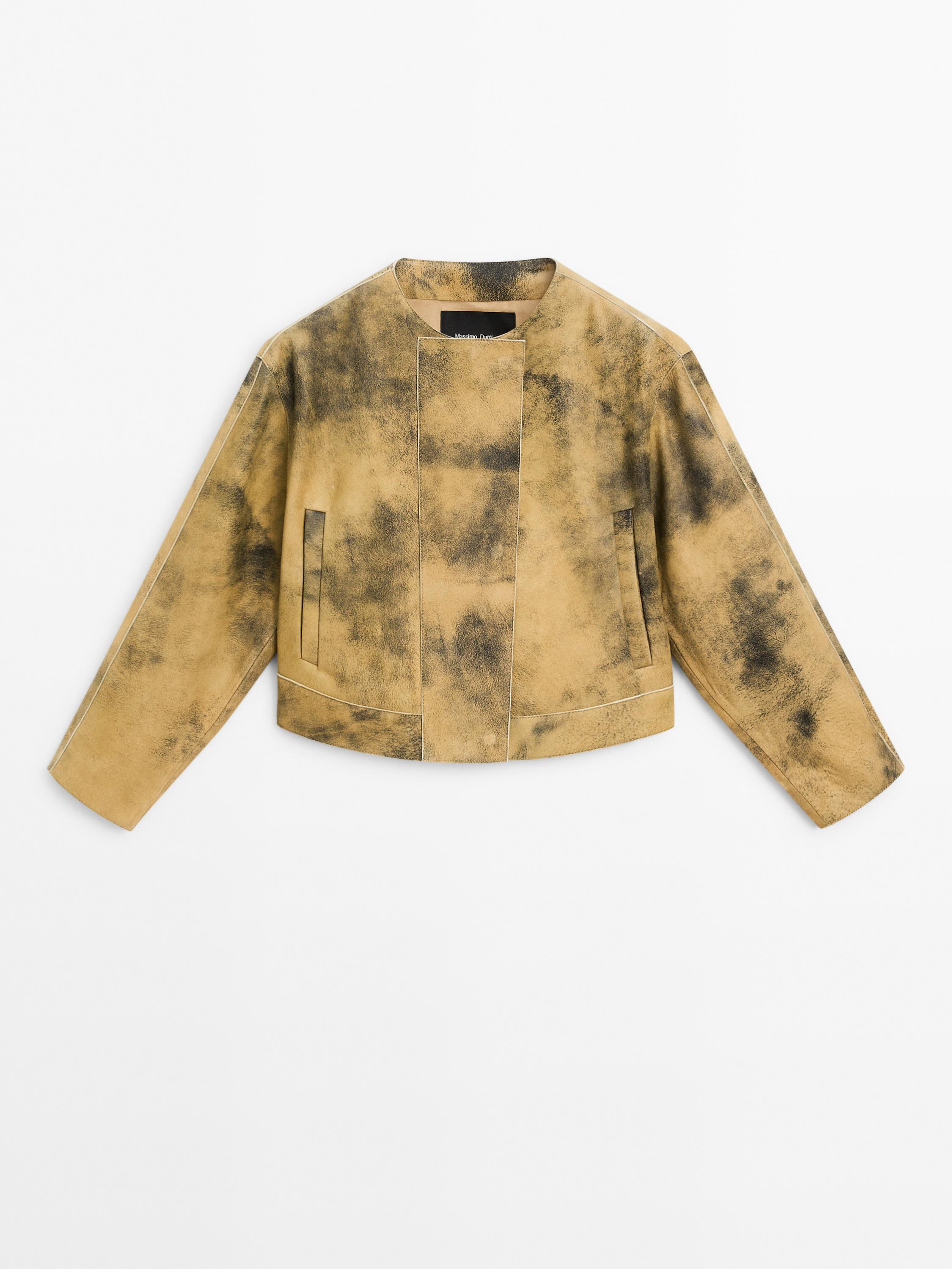 Blouson en cuir finition daim effet usé
