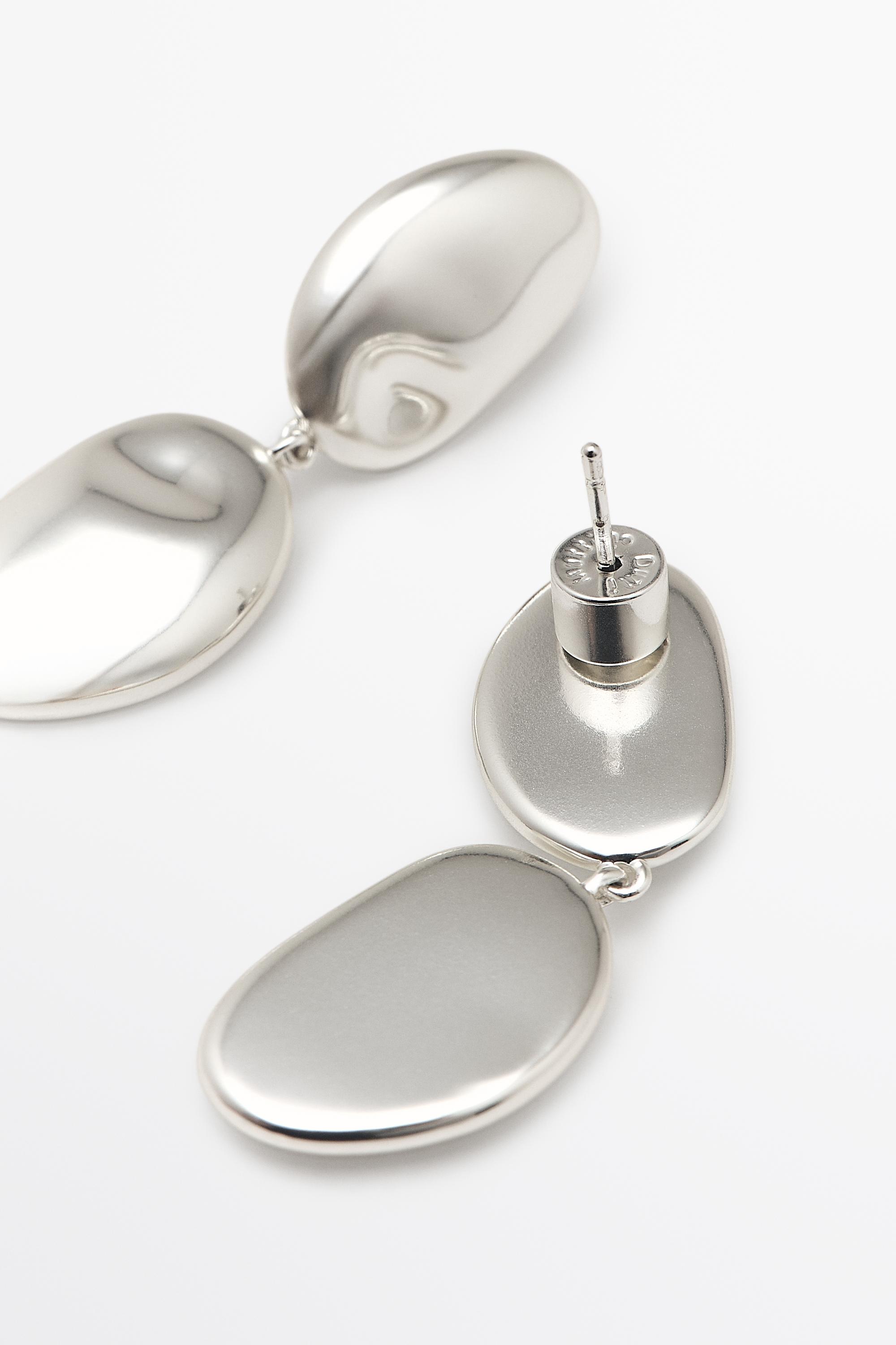 Metallic piece dangle earrings — SILVER