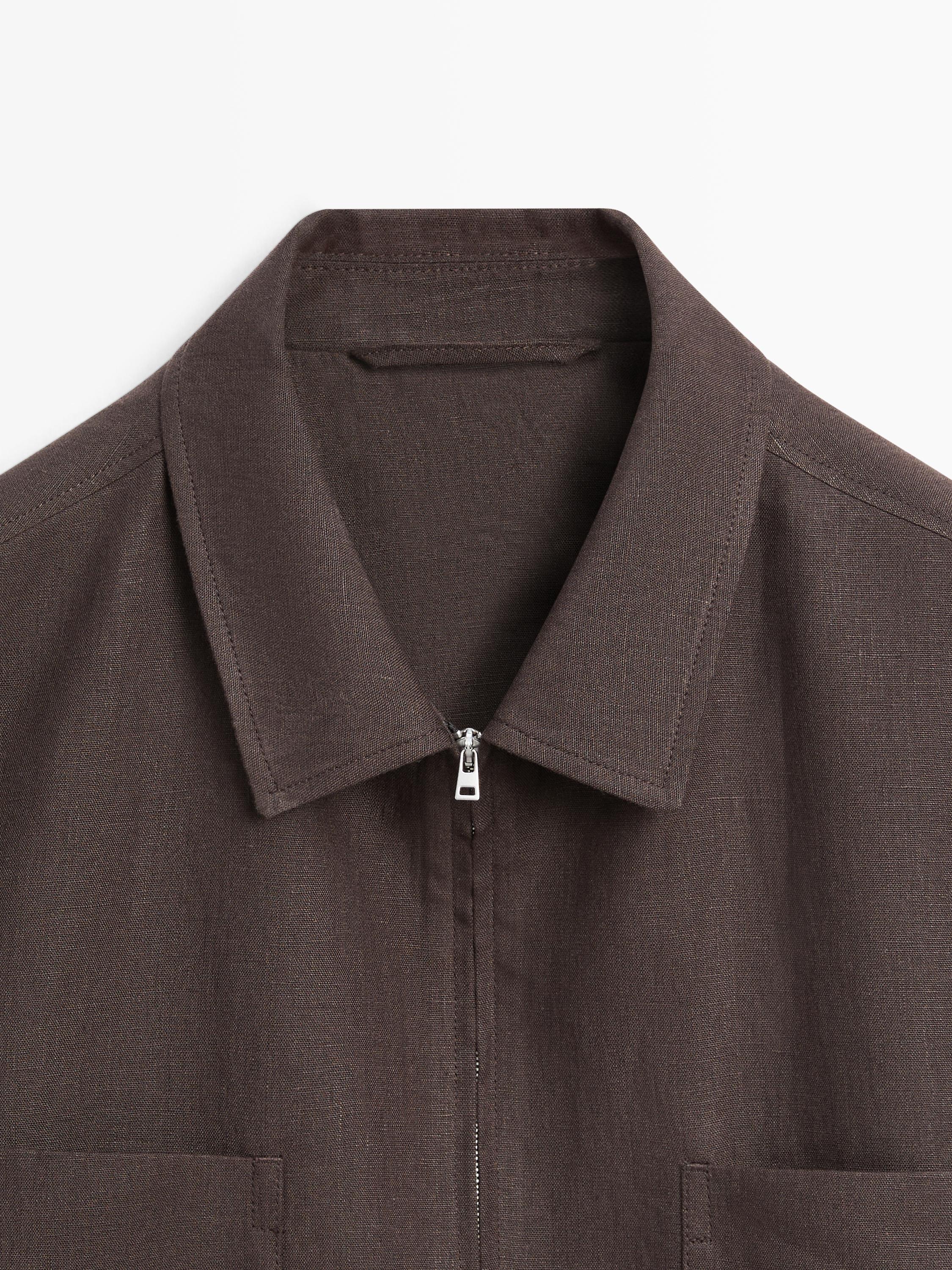 Total look linen overshirt — Chocolate
