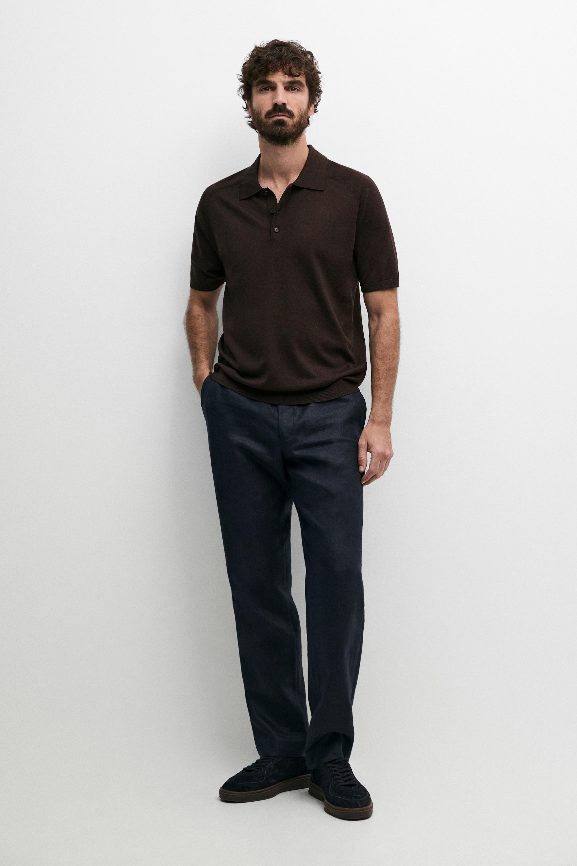 Flowing cotton blend knit polo sweater