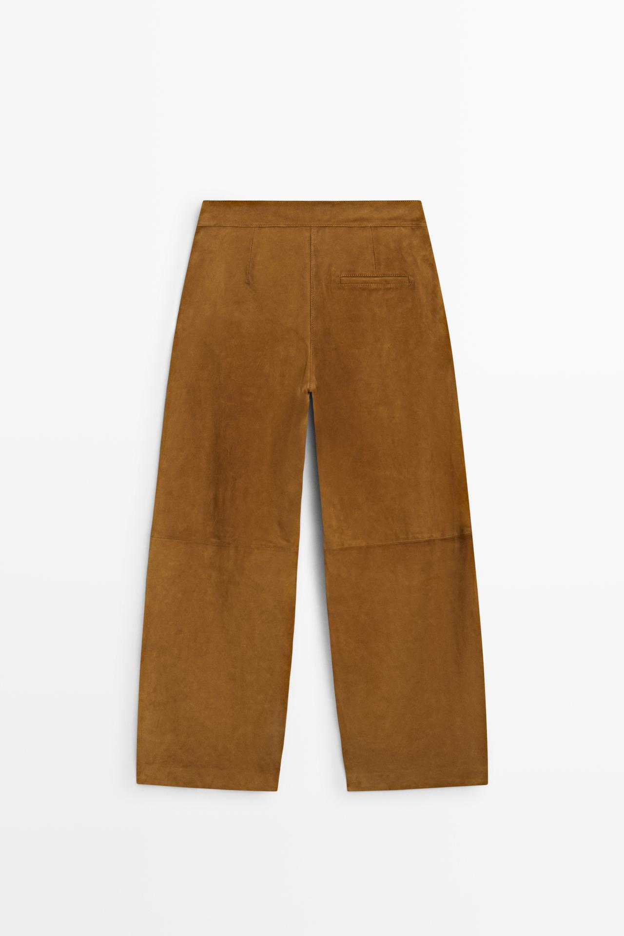 Suede leather barrel fit pants — DARK CAMEL
