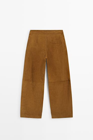 Suede leather barrel fit pants — DARK CAMEL 6