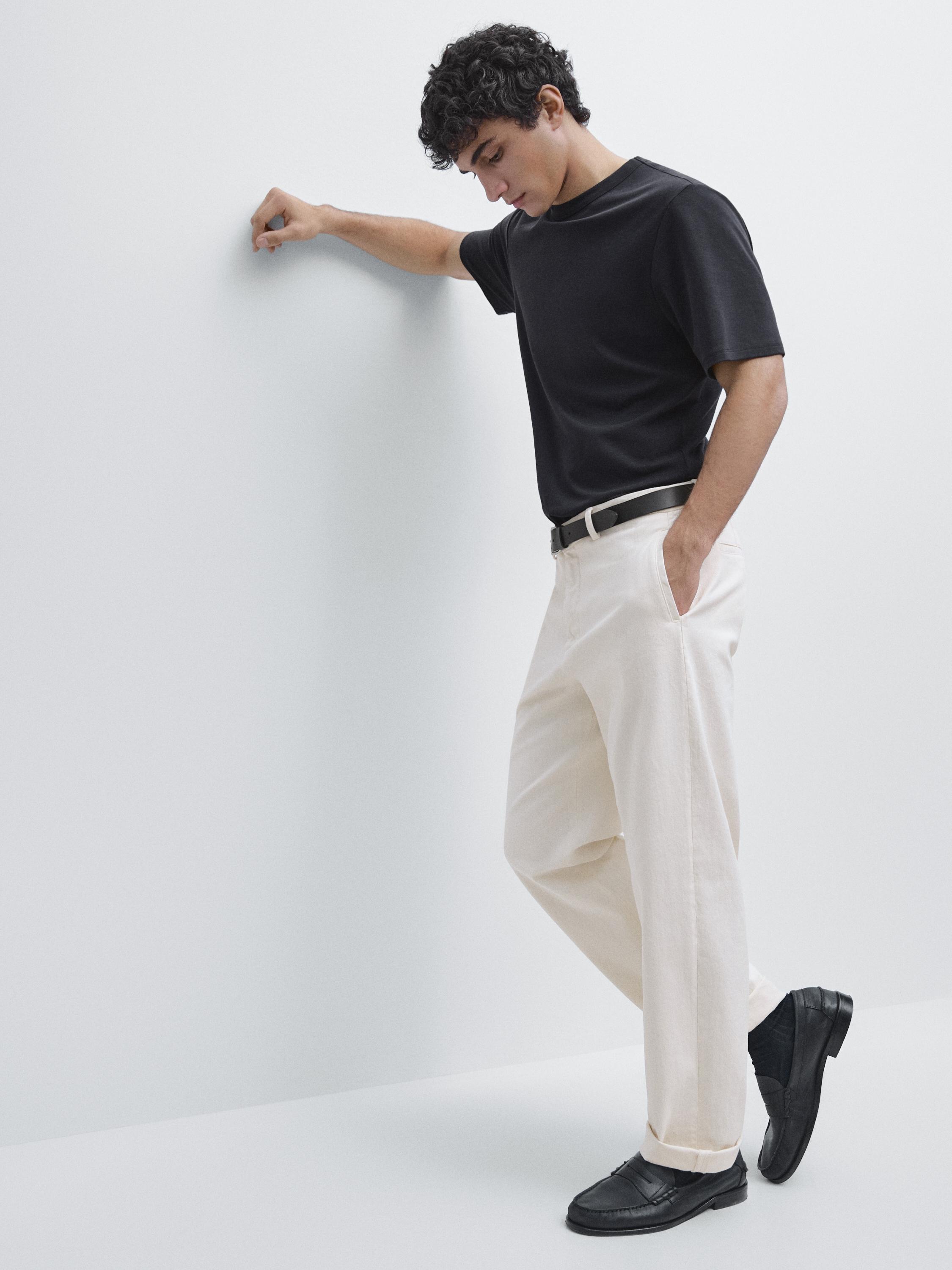 Short sleeve cotton and silk T-shirt — NAVY BLUE