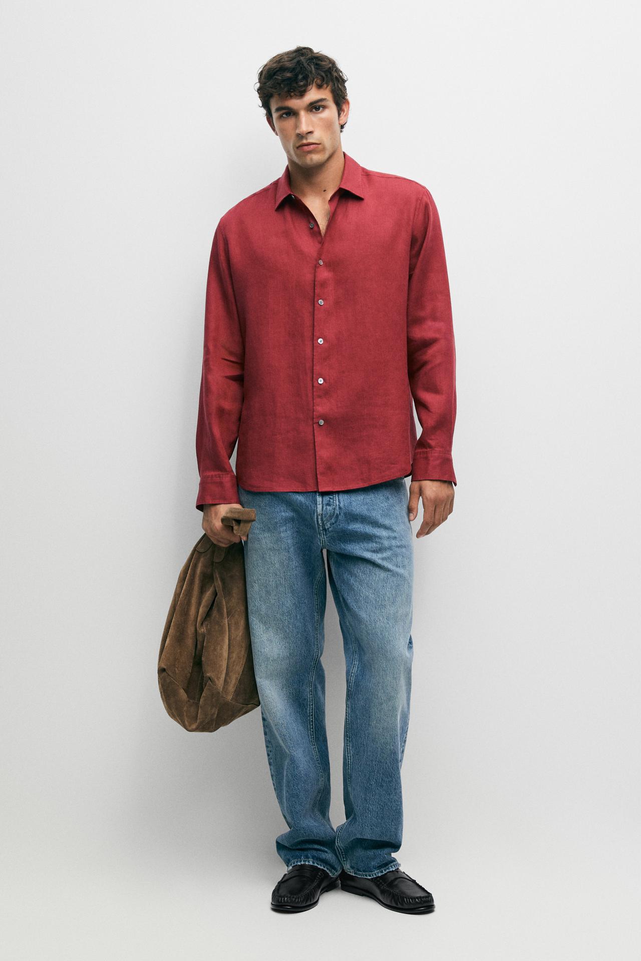 Regular fit 100% linen shirt — RED