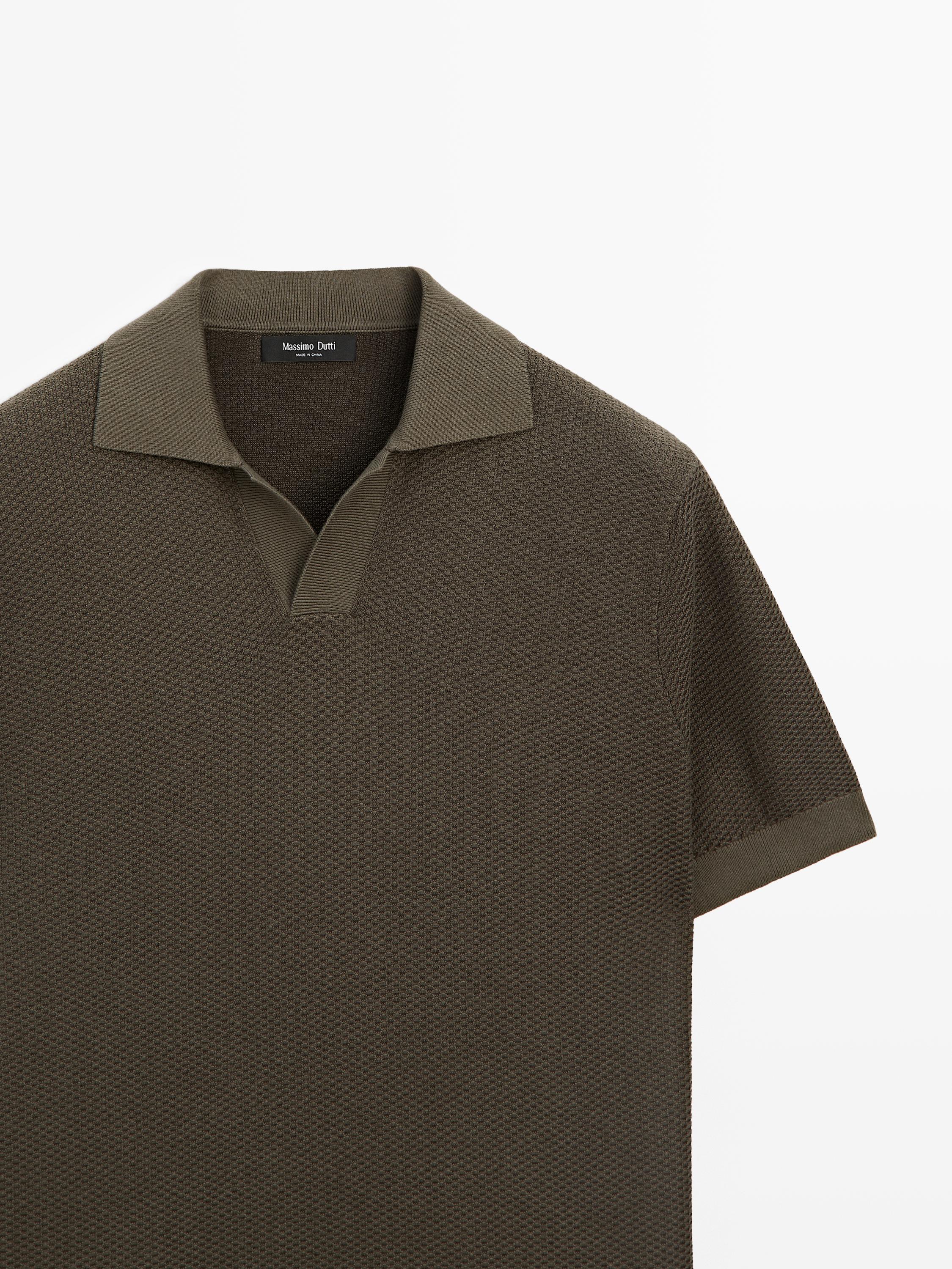 100% cotton textured knit polo sweater — Greyish green