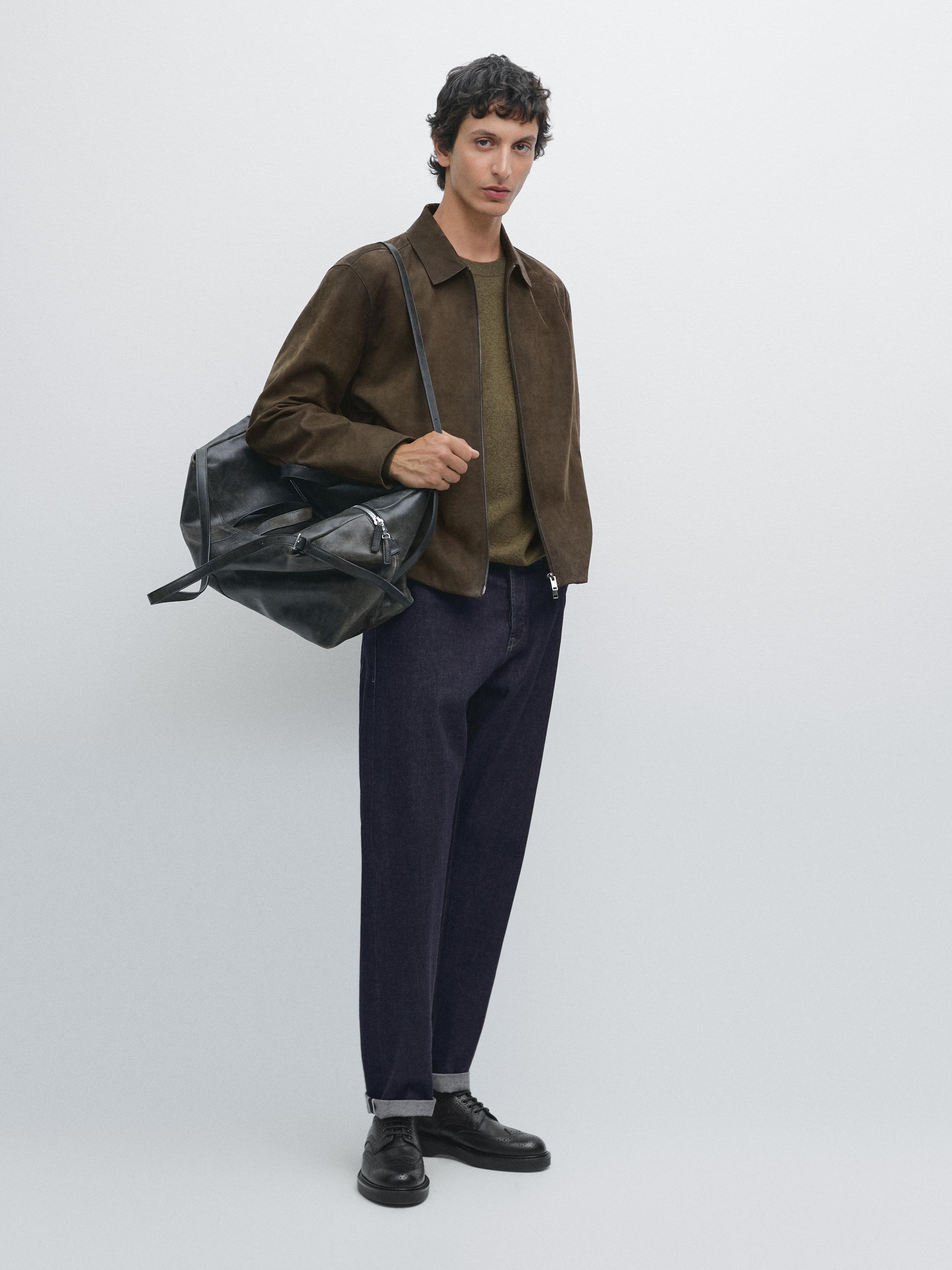 Nappa leather zip-up jacket