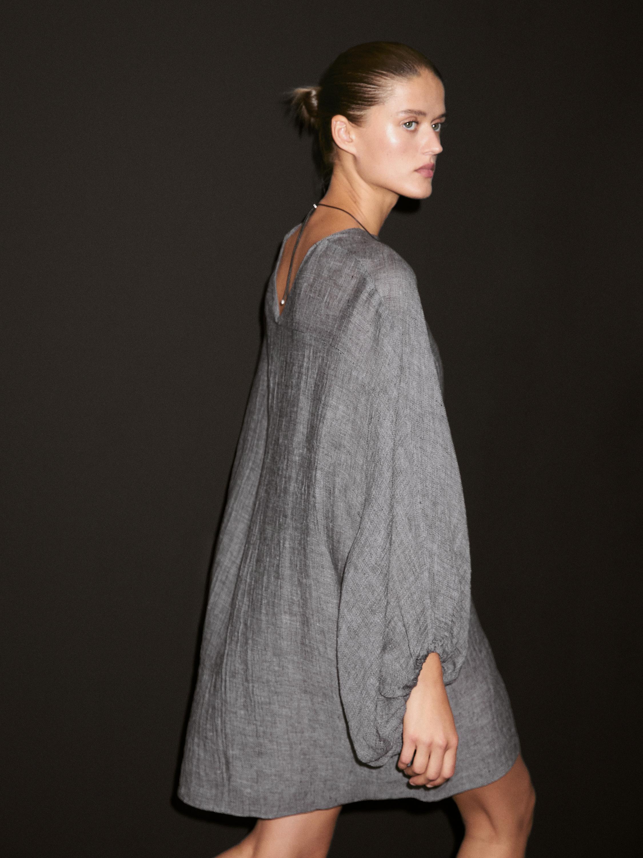 100% linen short dress with sleeve detail