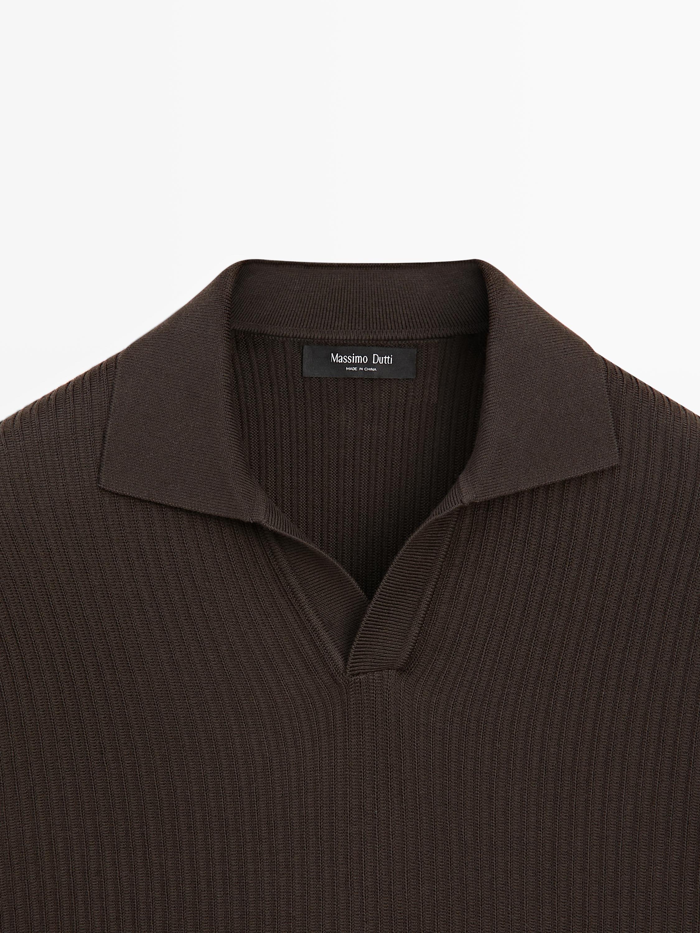 Regular fit cotton knit polo shirt — BROWN MARL