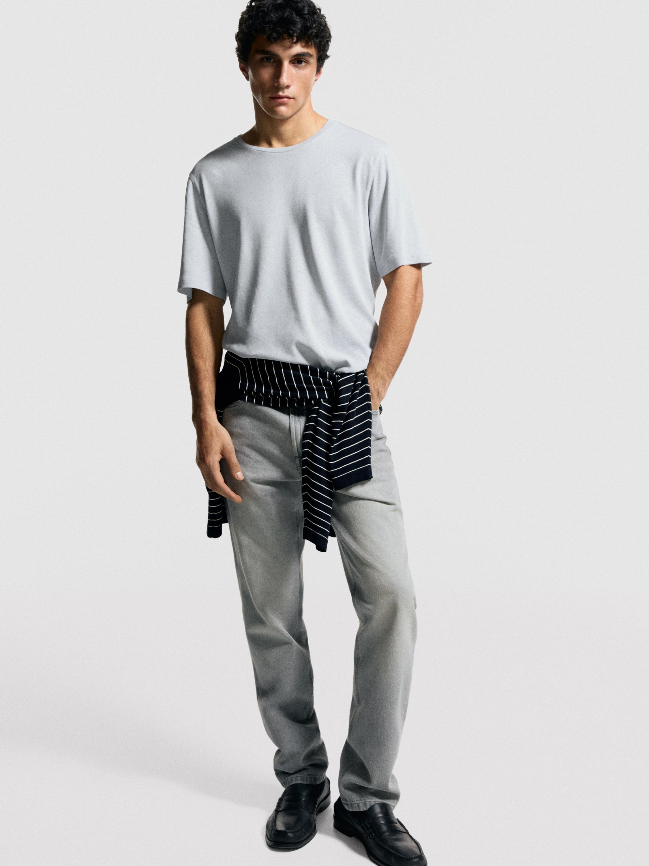 Short sleeve linen and cotton T-shirt — Light Blue