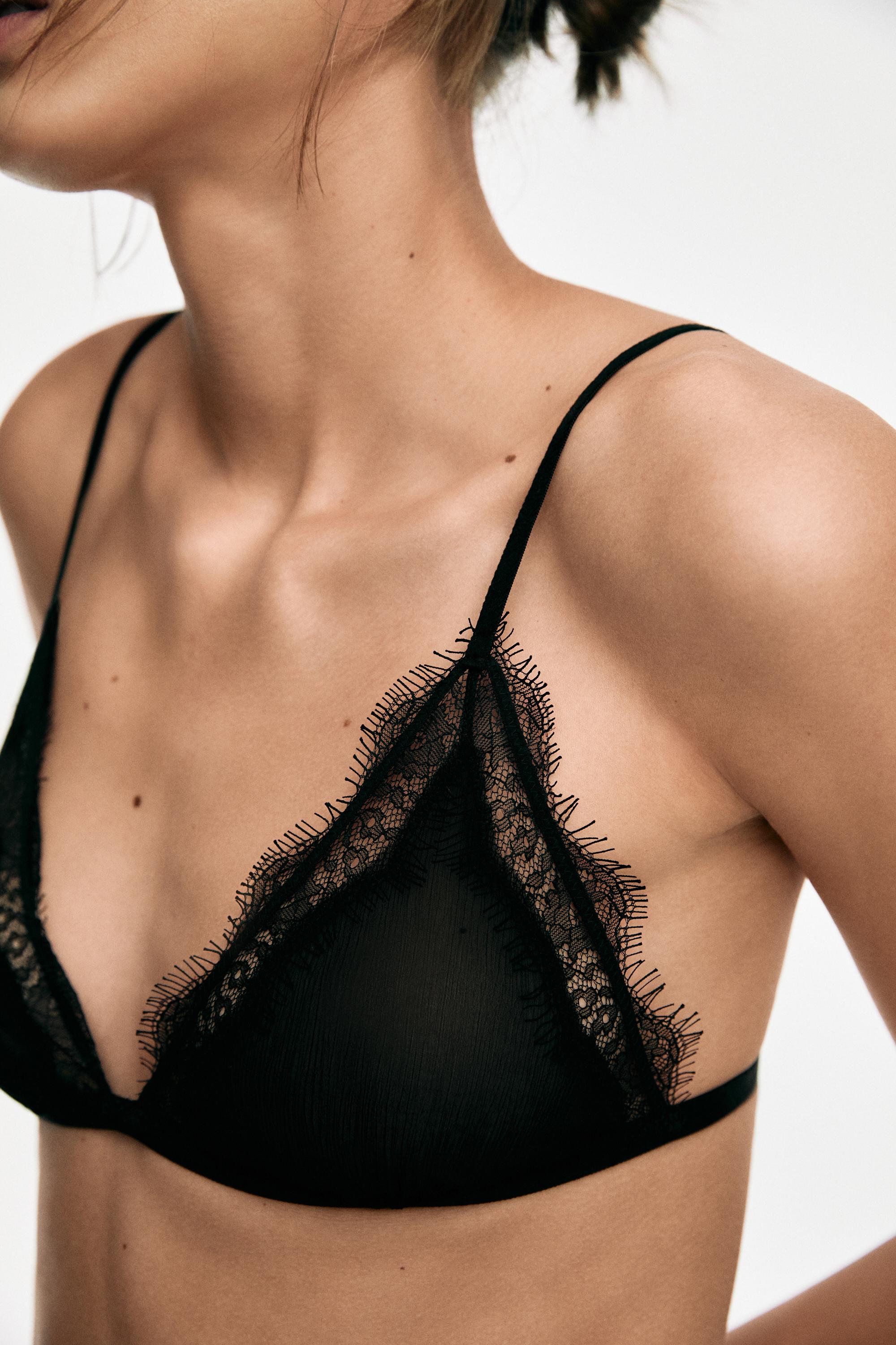 Bralette with lace detail — BLACK