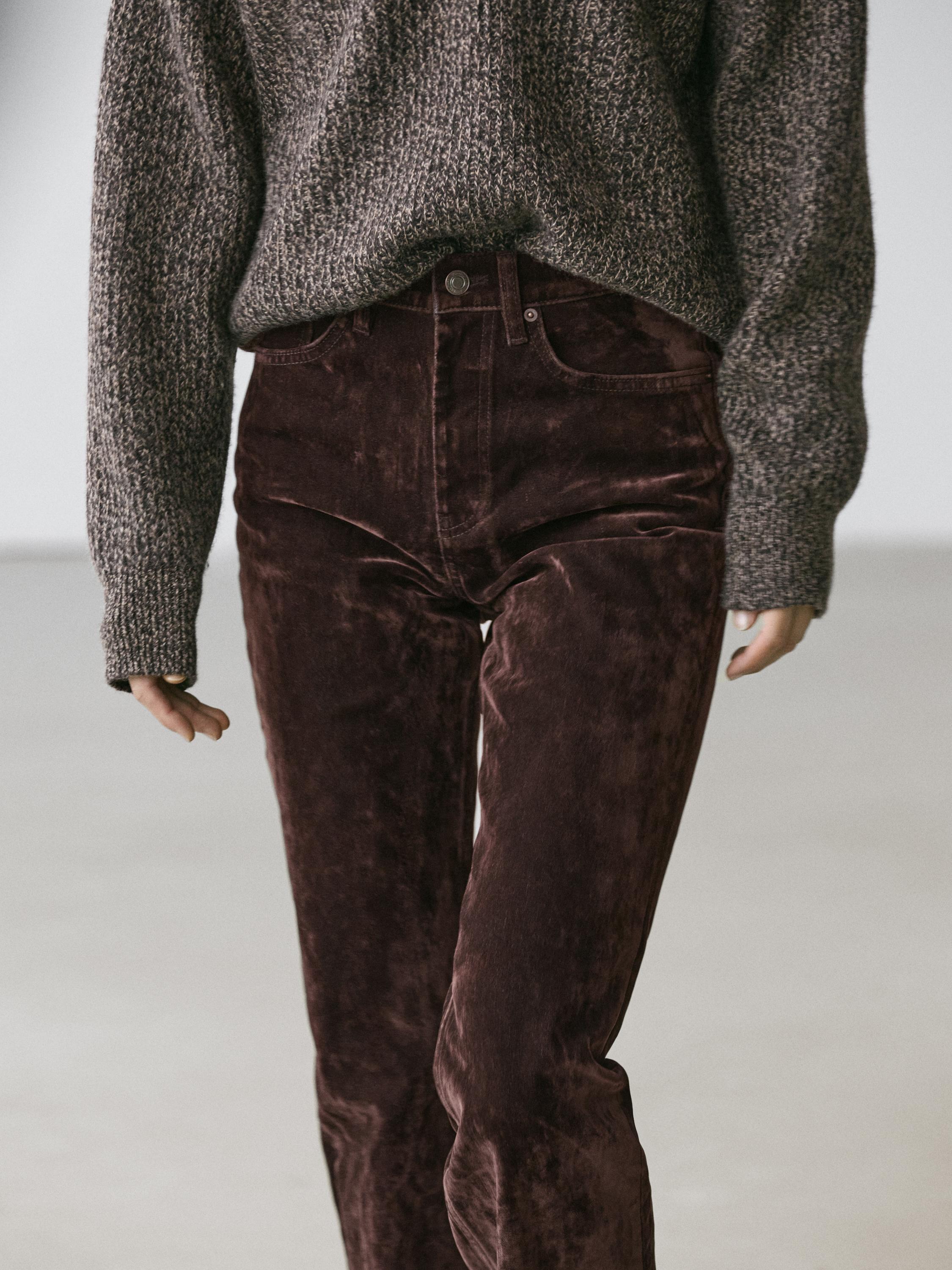 High-waist flocked boot-cut jeans — Chocolate