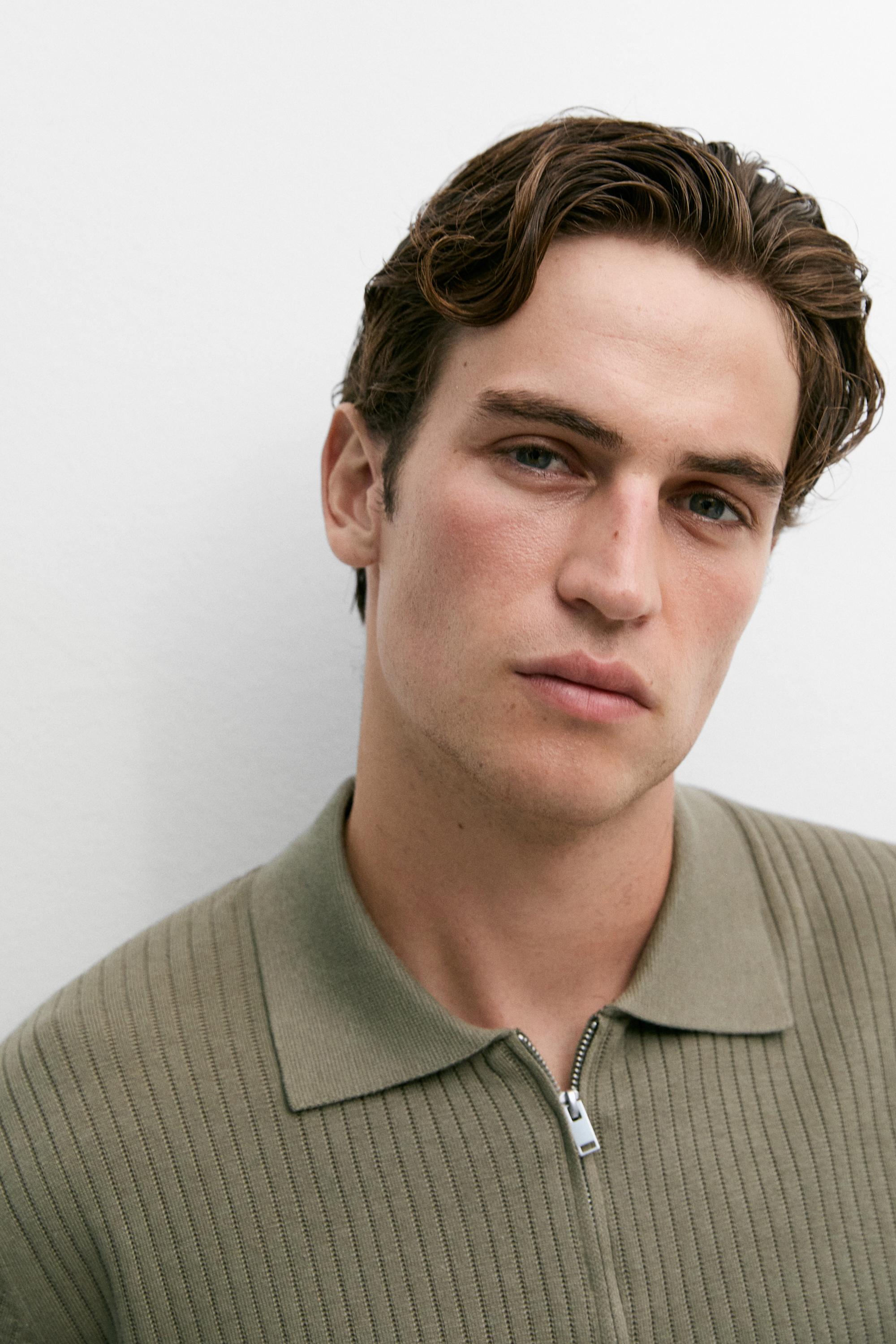 Cotton knit half-zip polo — GREEN
