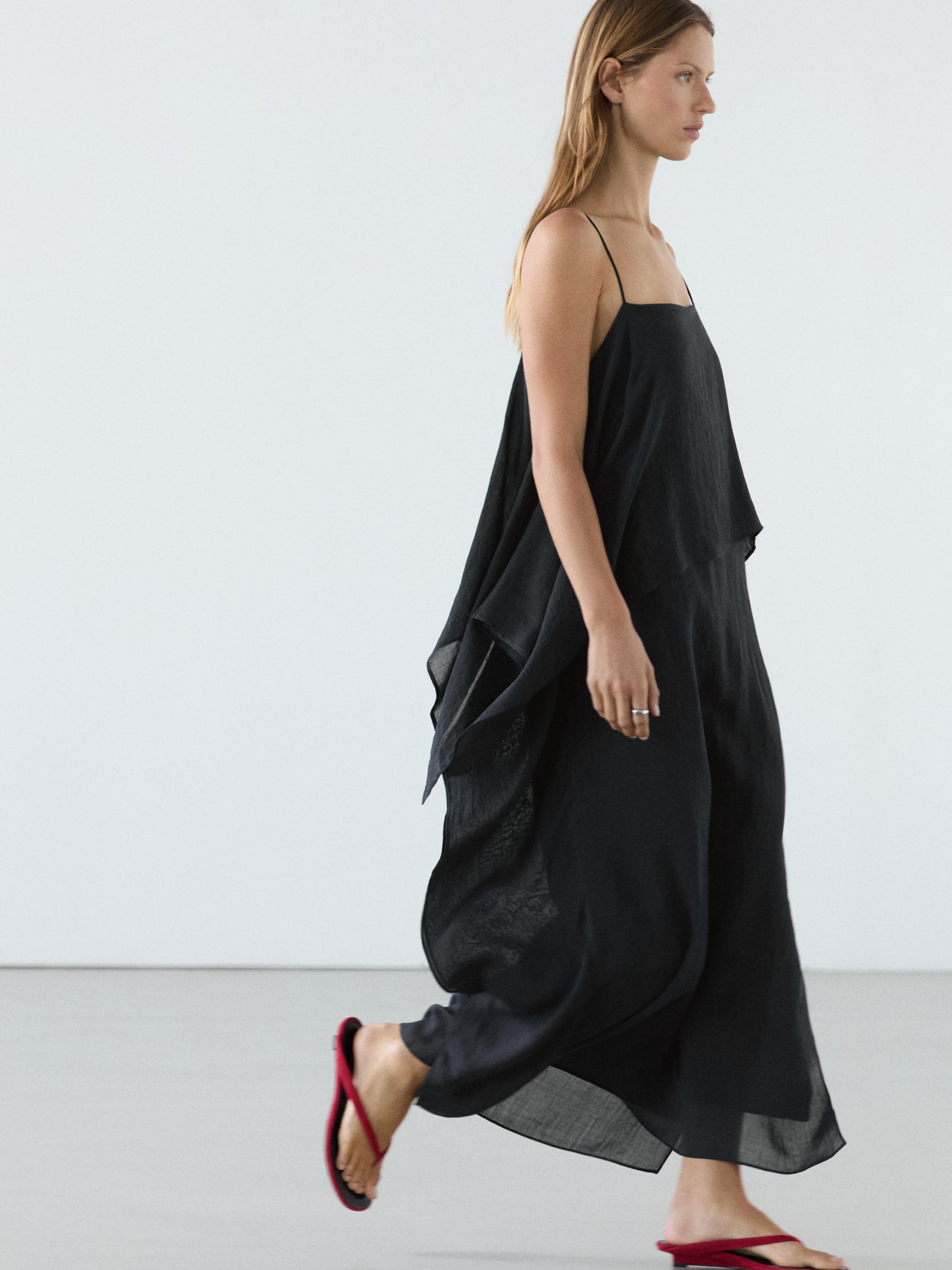 Midi dress with asymmetric ruffle detail — Dark Blue