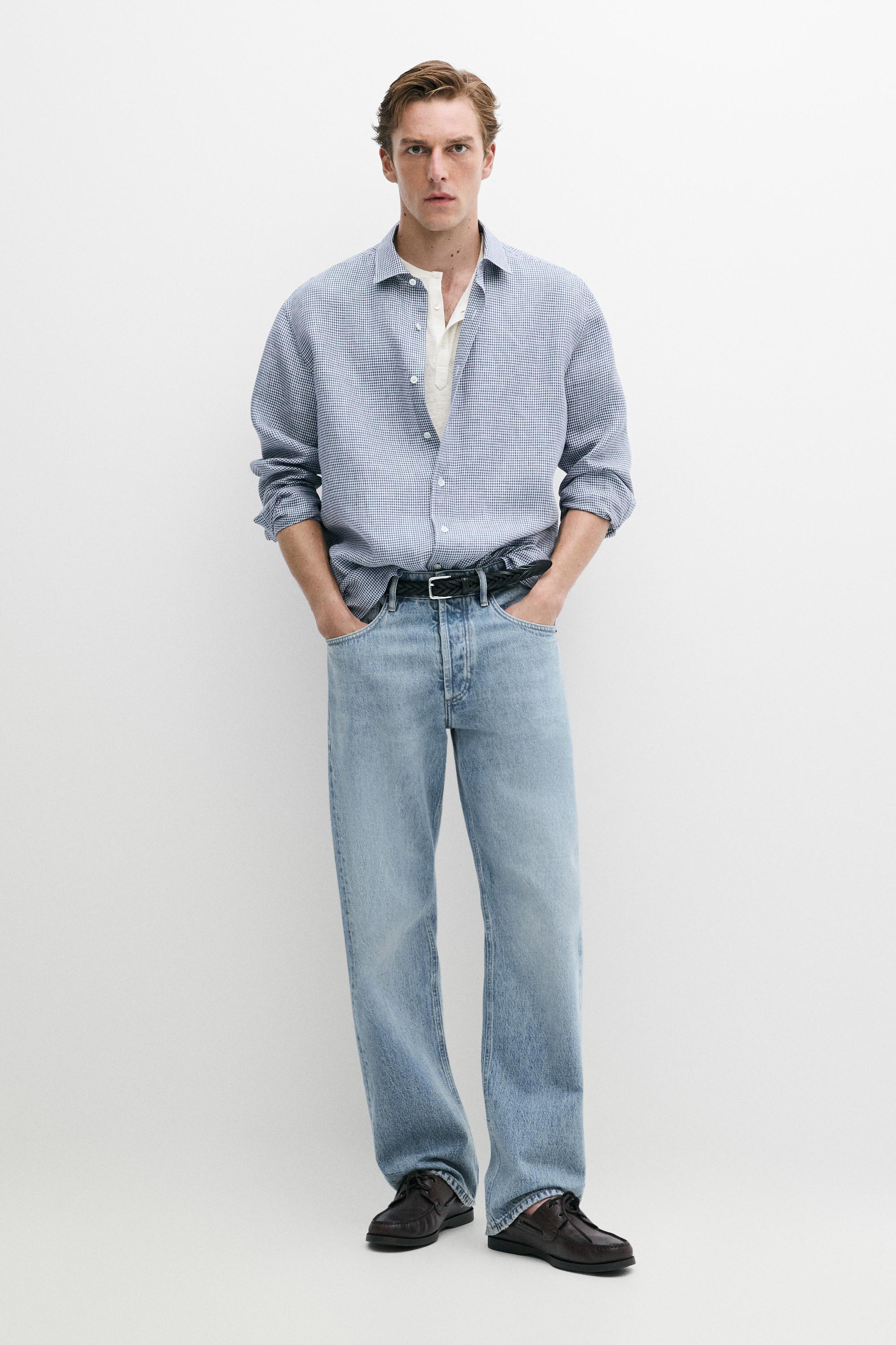 Camisa regular fit cuadro vichy 100% lino