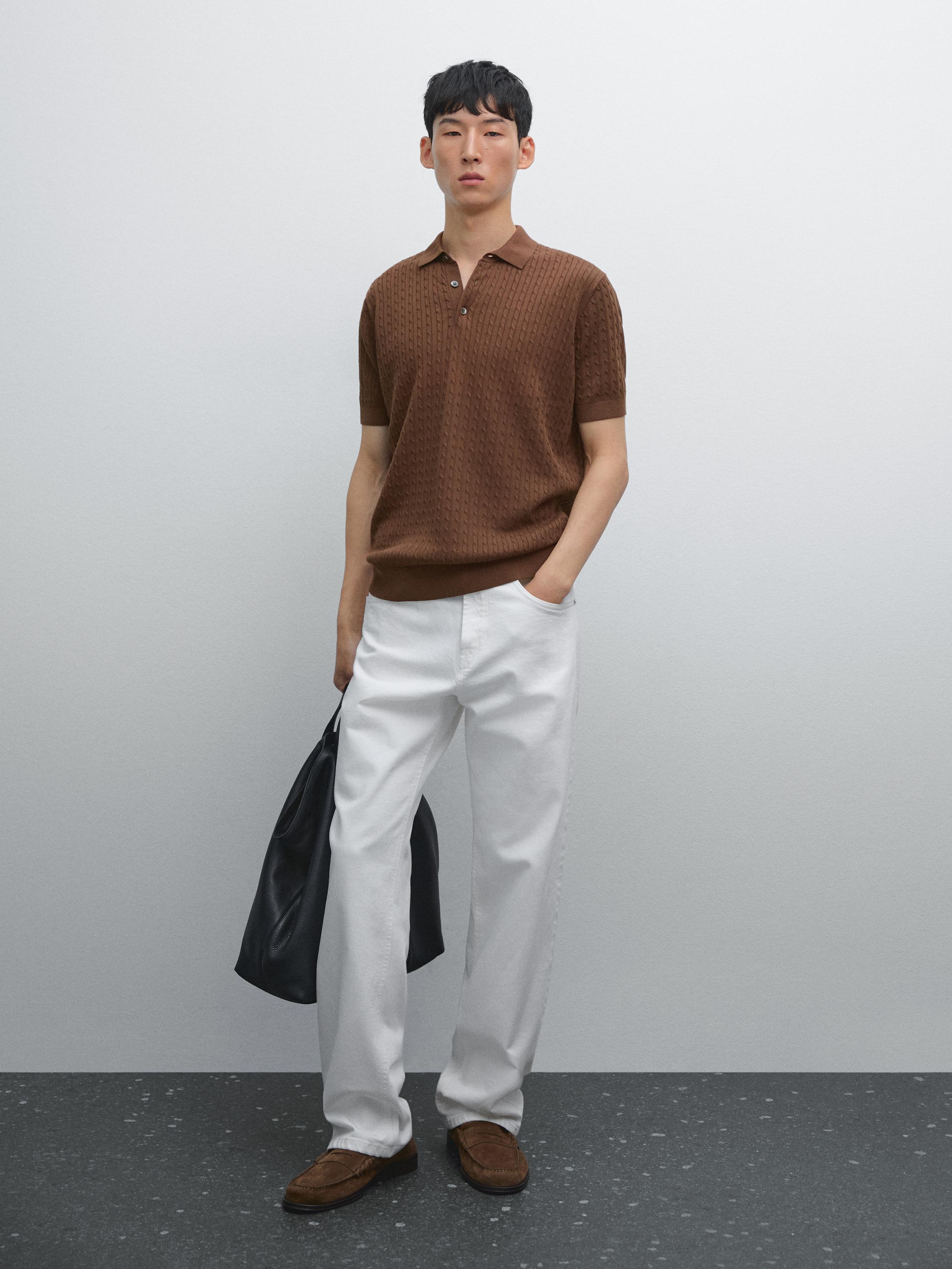 Braided knitted polo jumper 100% cotton