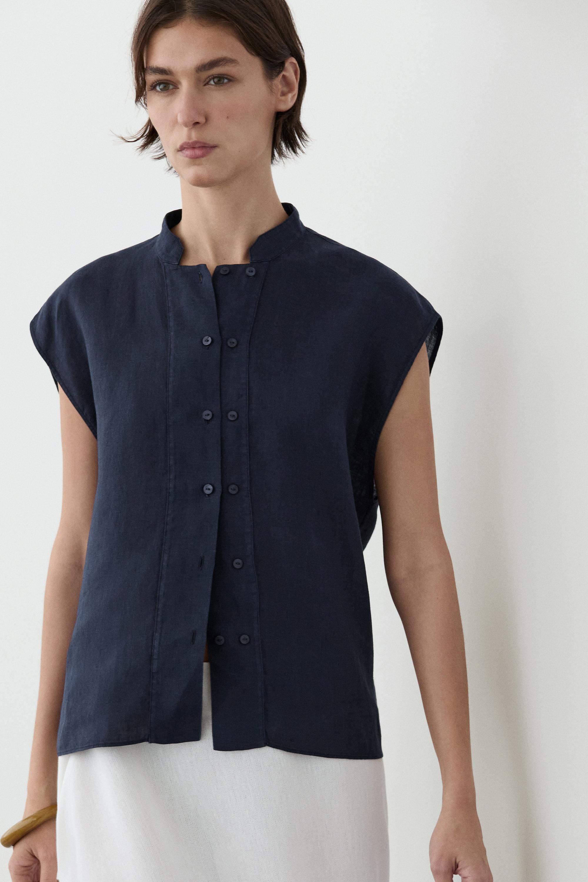 Camicia morbida con bottoni 100% lino