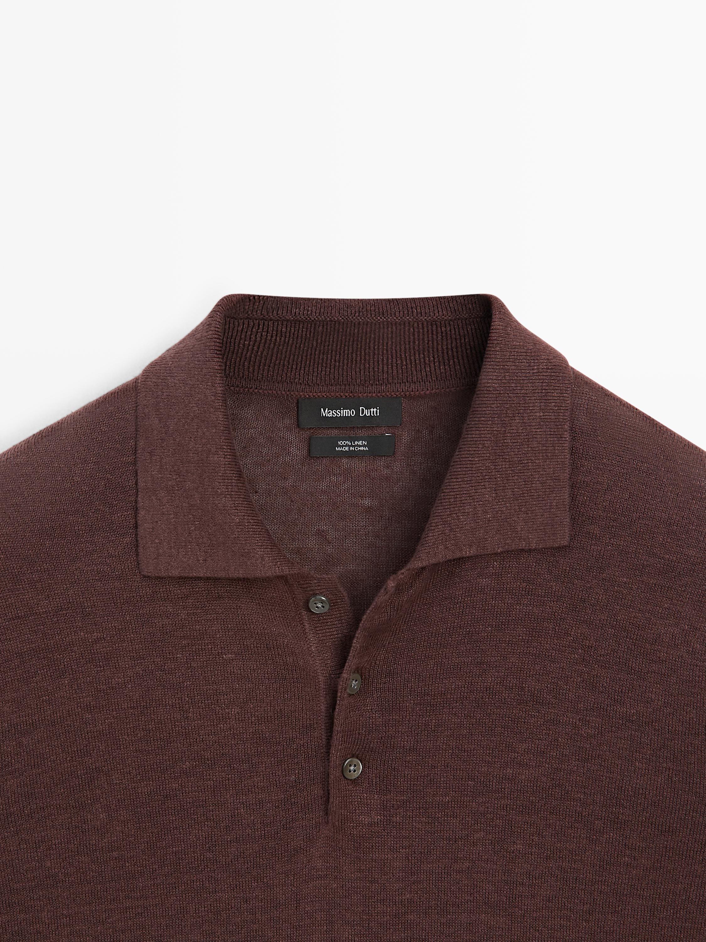 Linen knit polo sweater — BURGUNDY