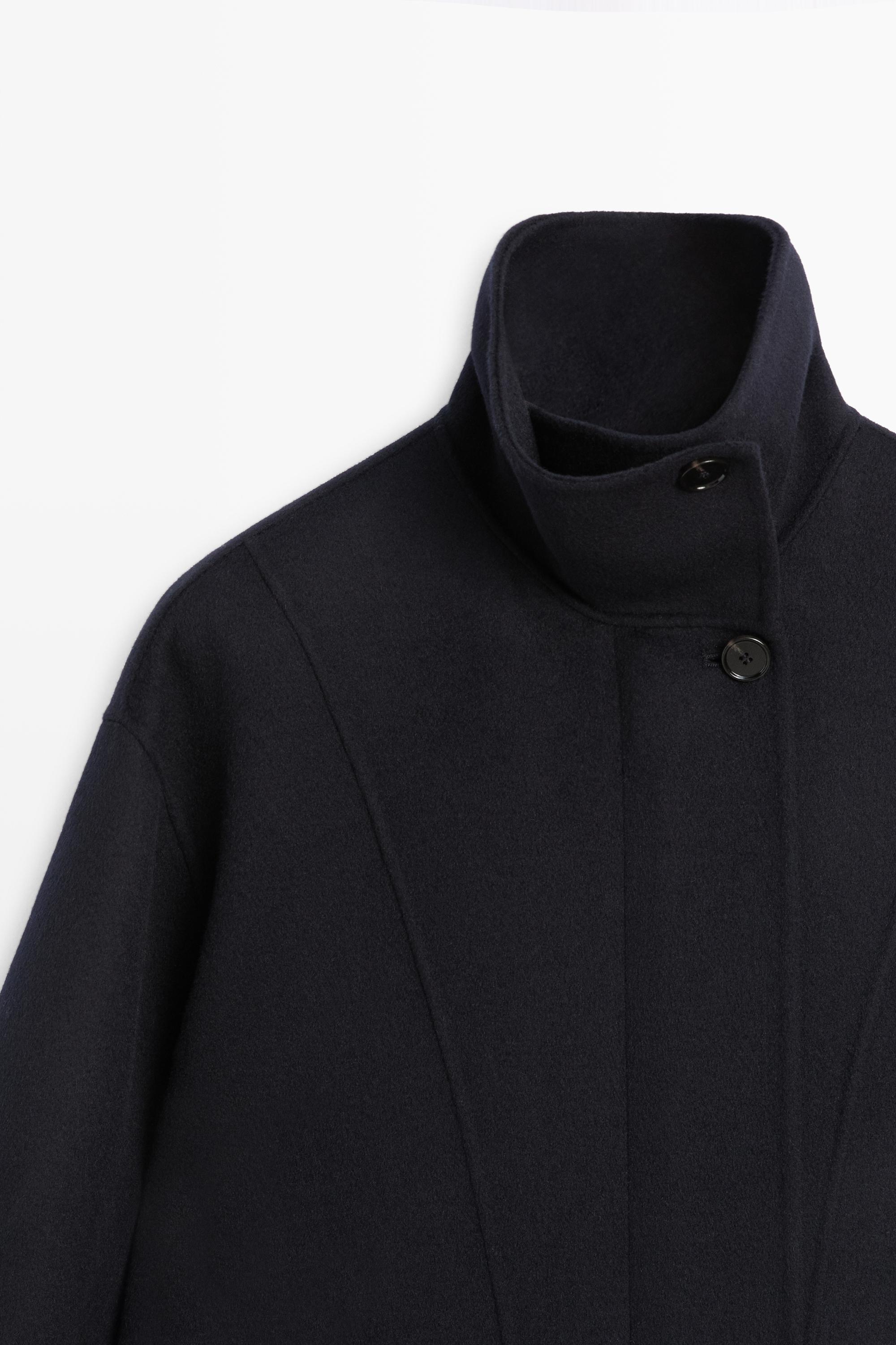 Long wool blend high-collar parka — NAVY BLUE