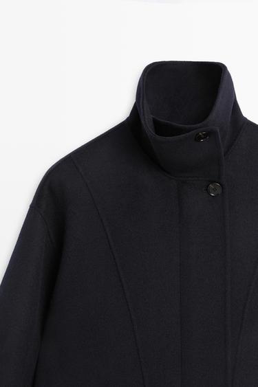 Long wool-blend coat with high collar — NAVY BLUE 9