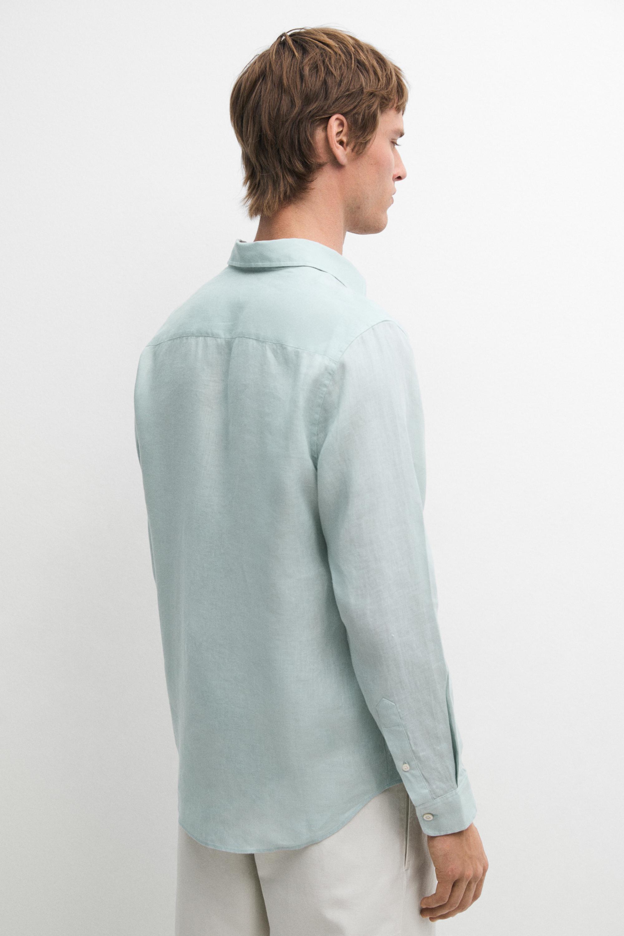 100% linen slim fit shirt — PALE GREEN
