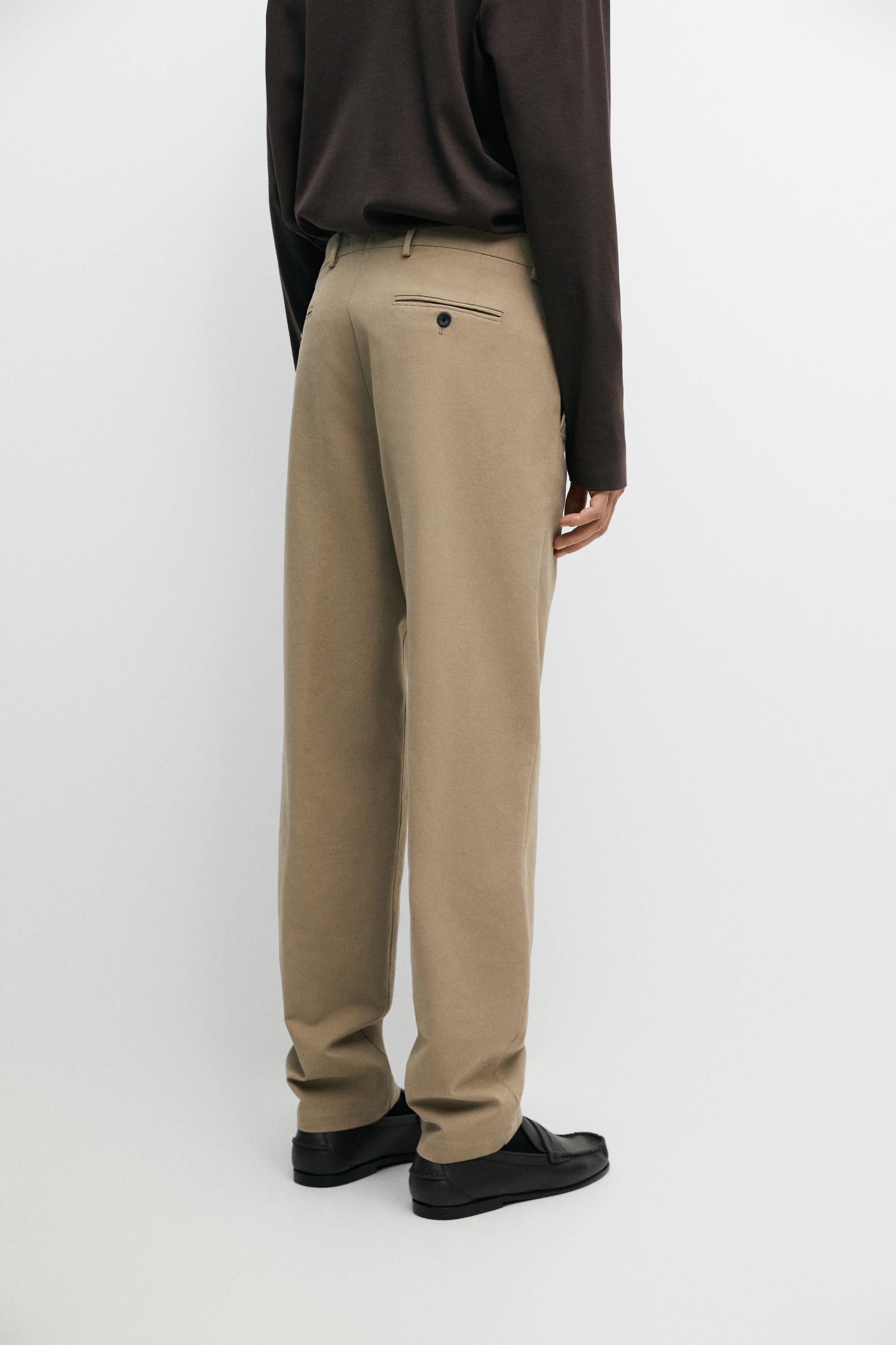 100% cotton slim fit pants — BEIGE