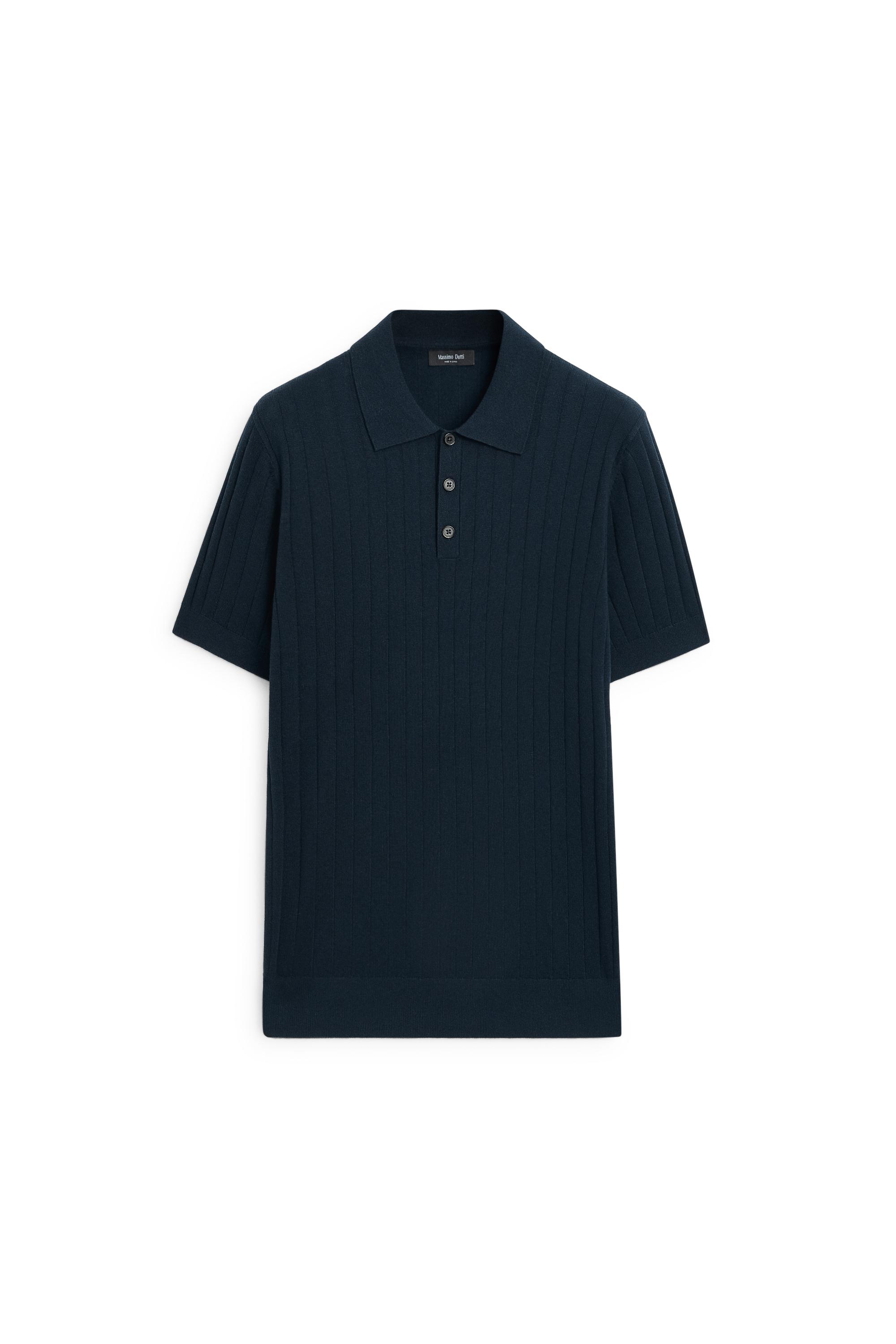 Ribbed knit cotton blend polo shirt — NAVY BLUE