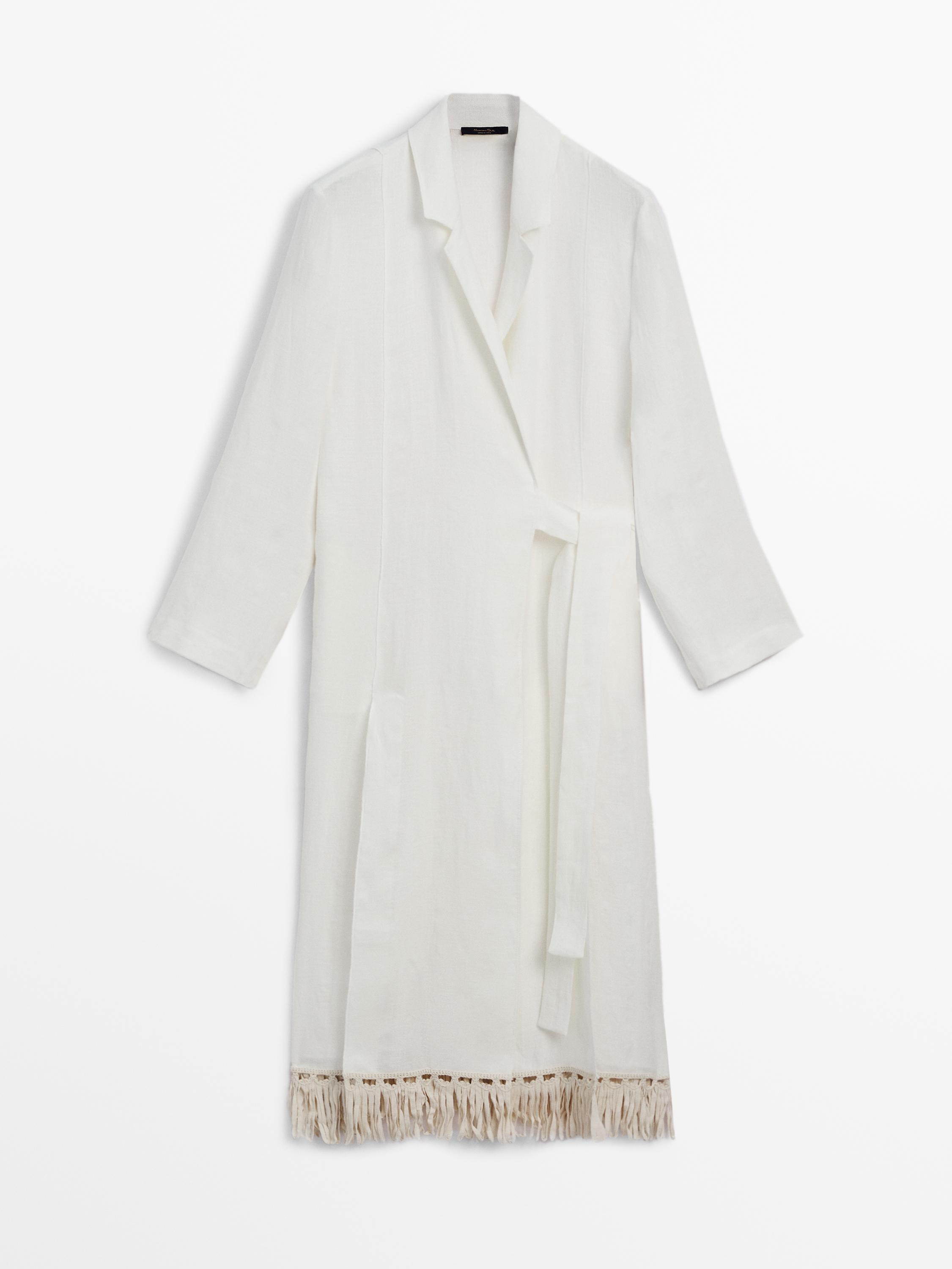 Kimono long en lin à franges