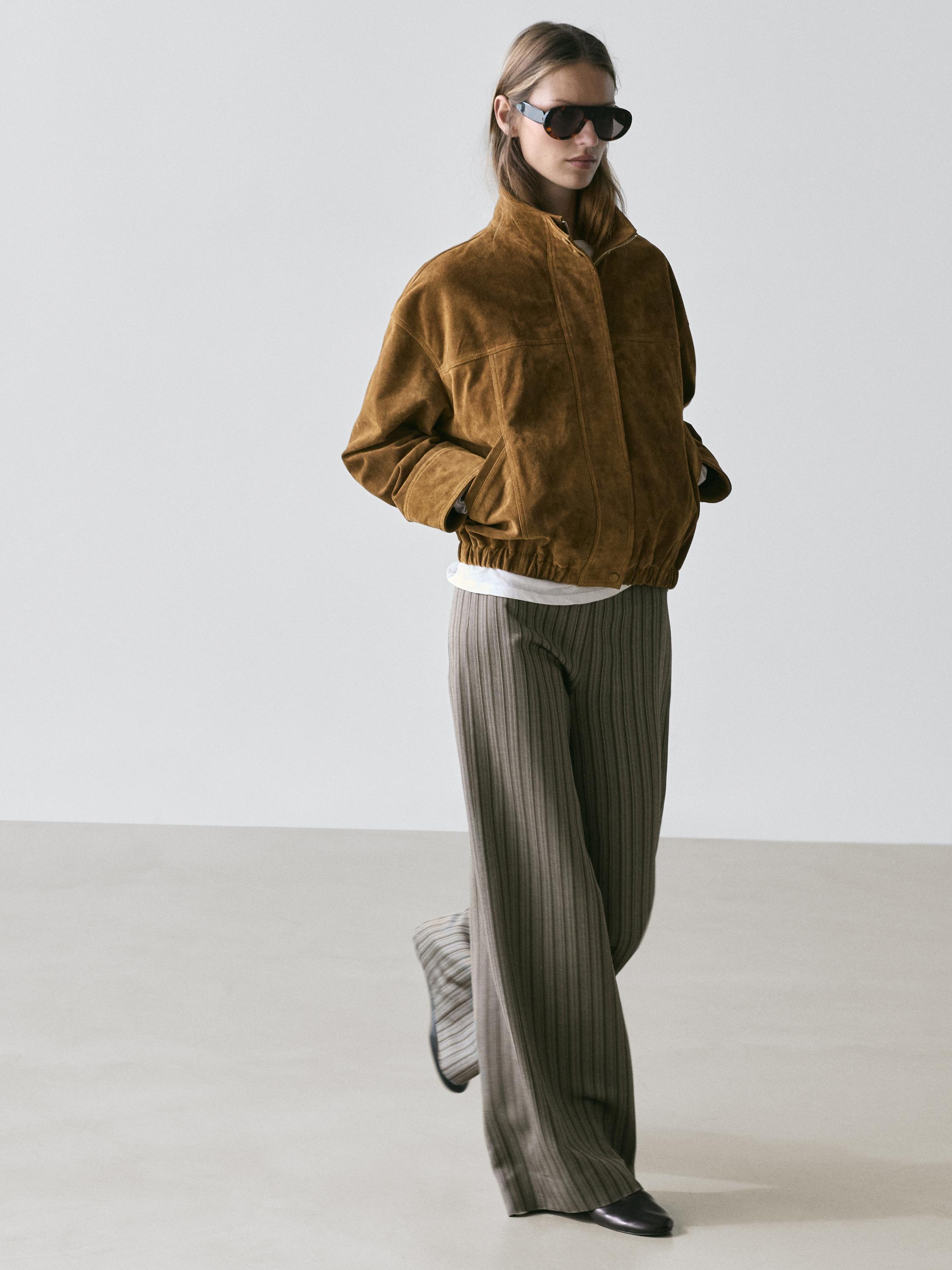 Wide-leg trousers with striped details — GREY