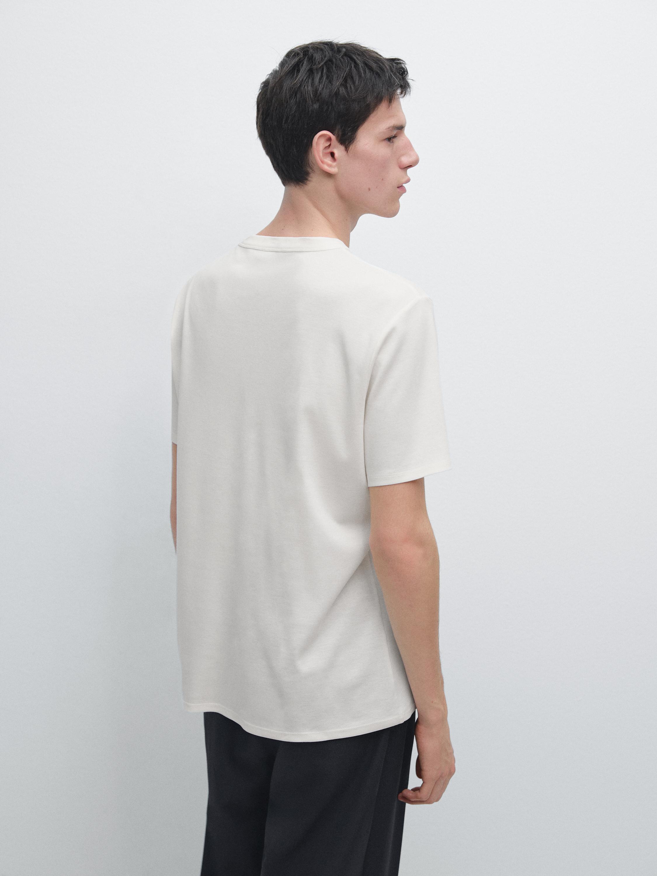 Short sleeve cotton and silk T-shirt — CREAM