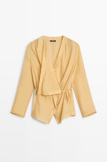 100% silk flowing surplice blouse — Mustard 2