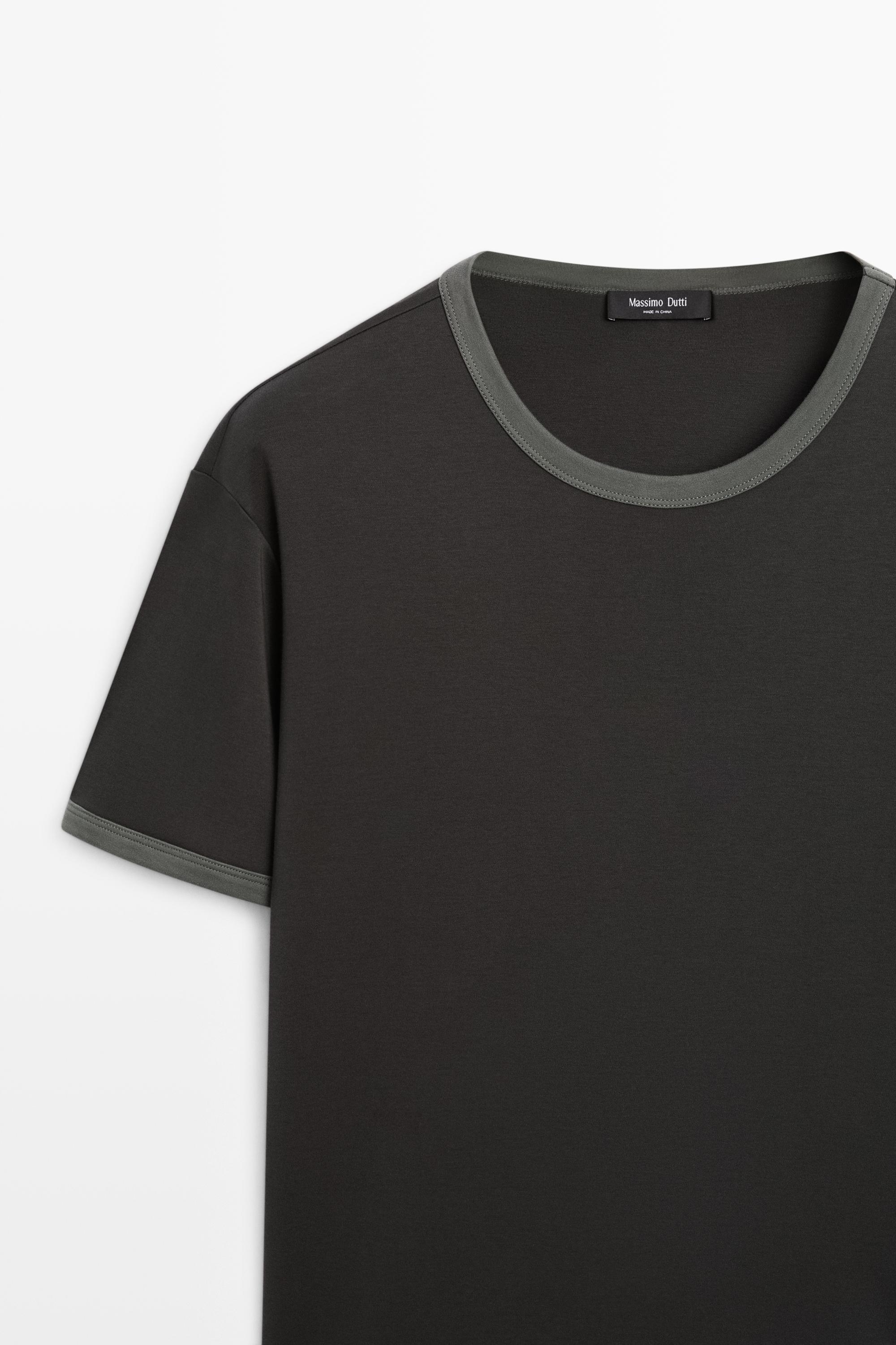 100% cotton contrast neck T-shirt — LEAD