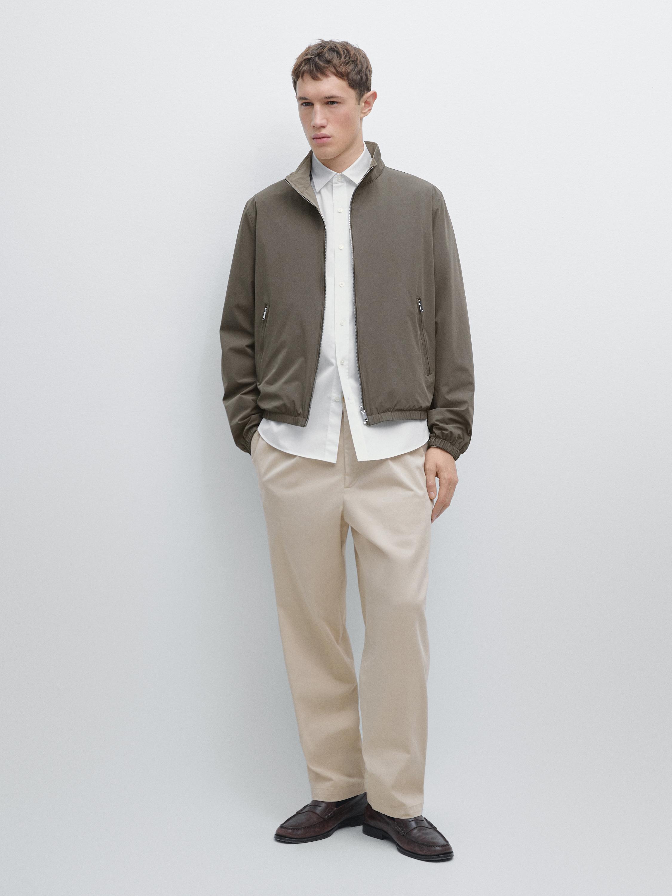 Straight-leg cotton blend trousers — BEIGE