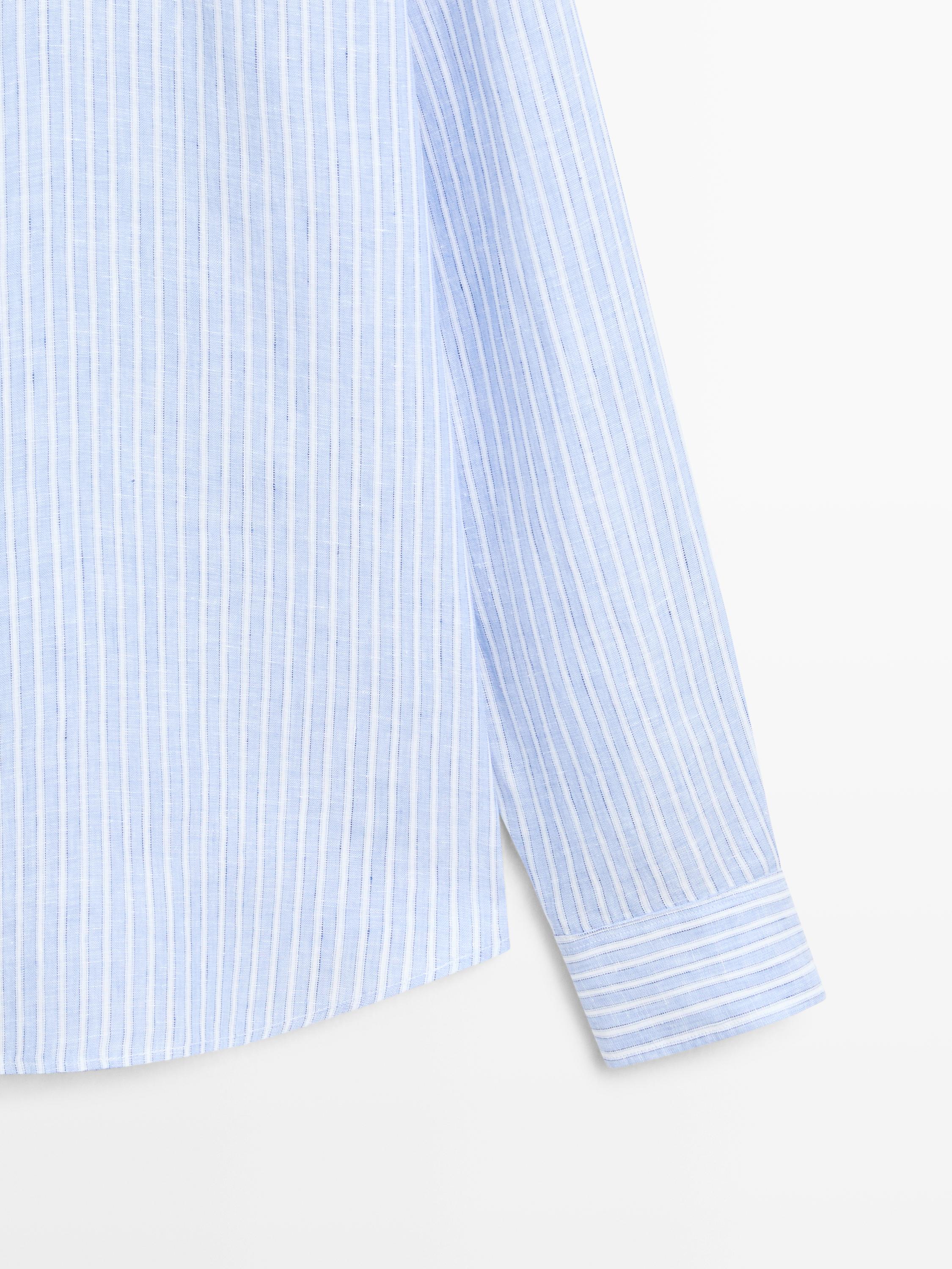 Regular fit striped linen shirt — Light Blue