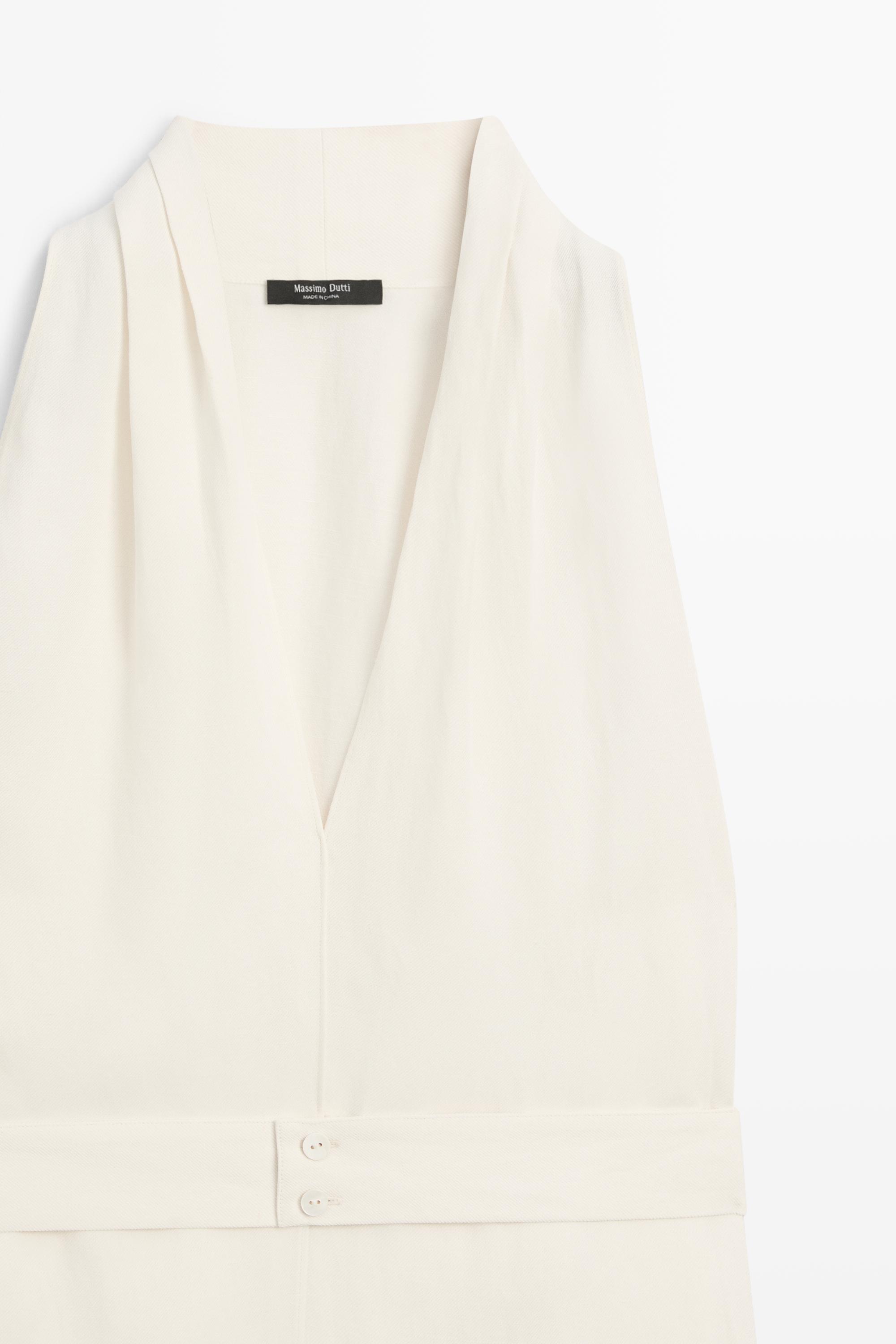 Massimo Dutti Keten karışımlı kemer detaylı dökümlü yelek görsel 6
