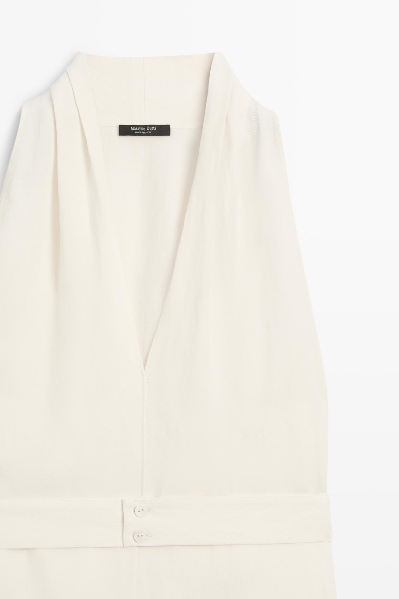 Flowing linen blend vest with belt detail — Off white