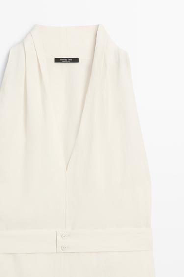 Flowing linen blend vest with belt detail — Off white 4