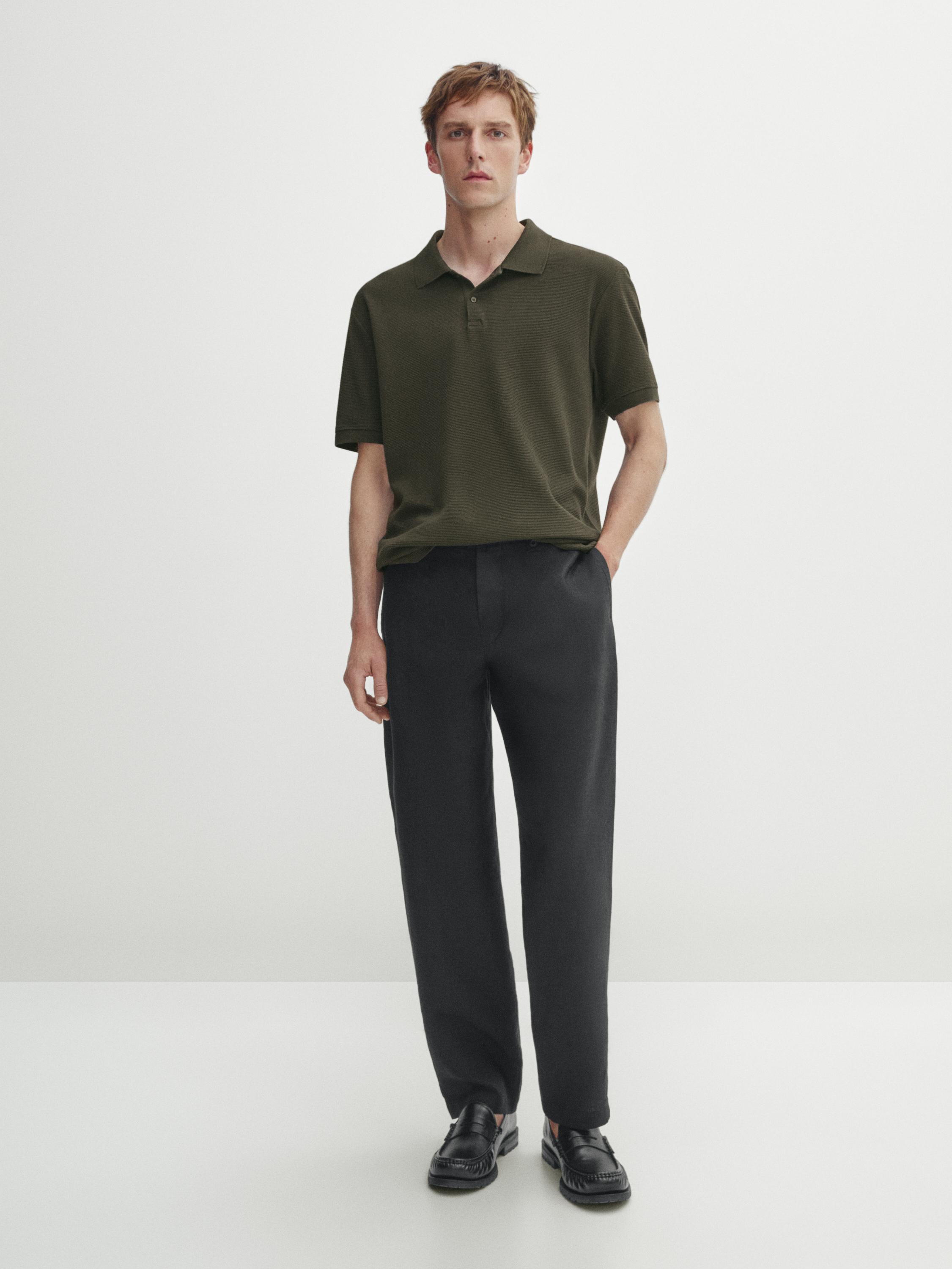 Short sleeve textured cotton polo shirt