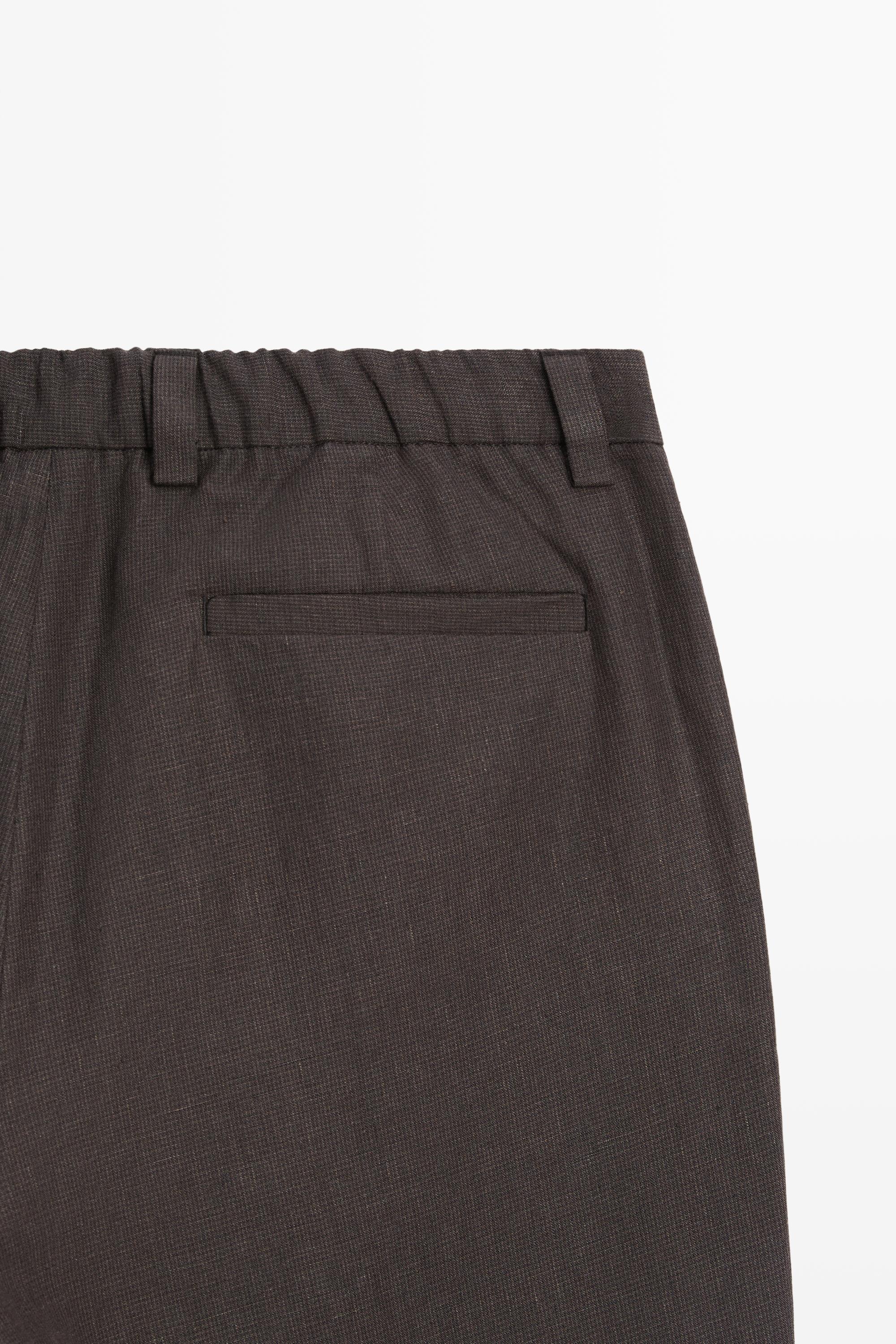 100% linen houndstooth pants — BROWN