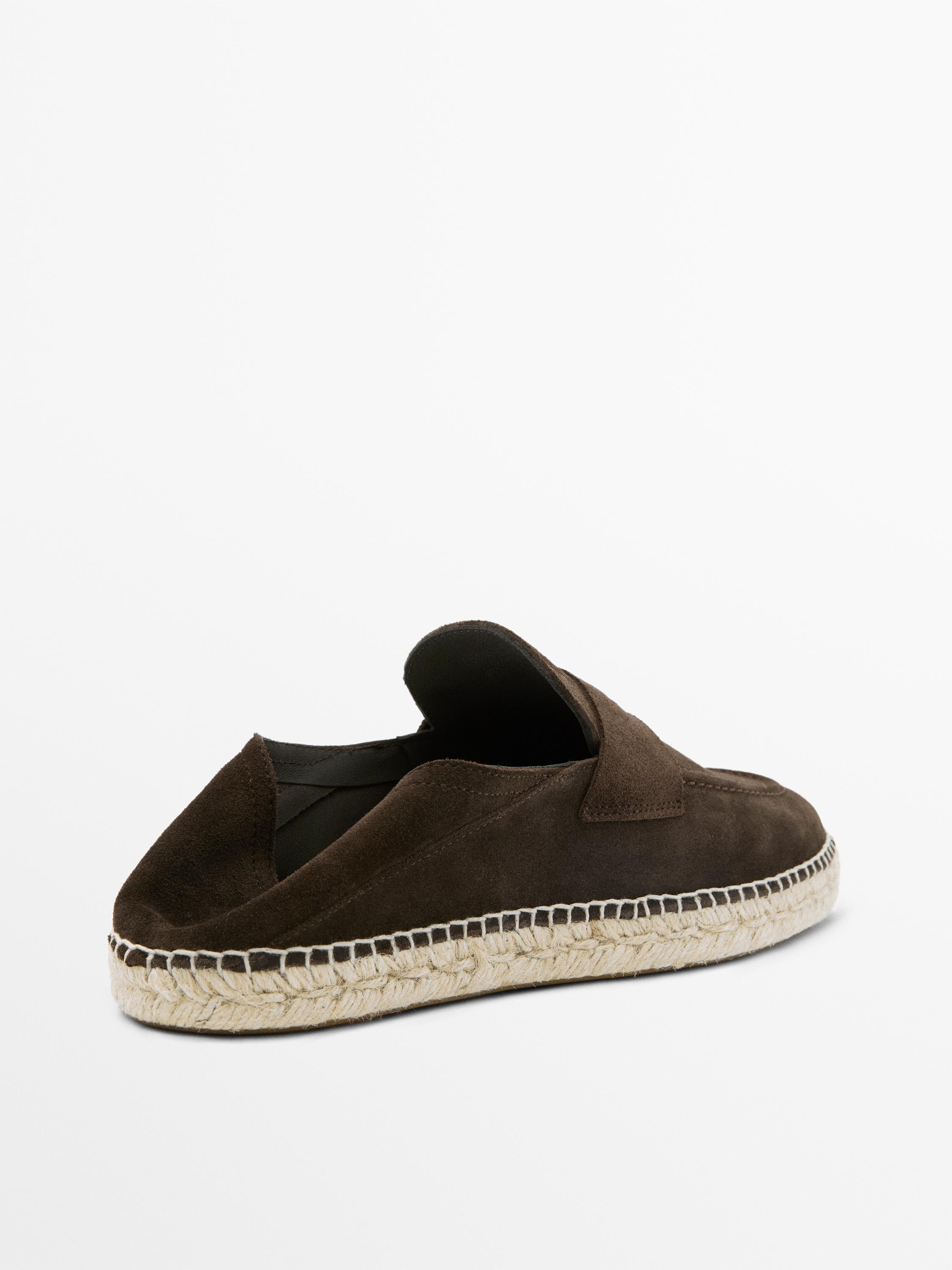 Split leather espadrilles with penny strap — BROWN