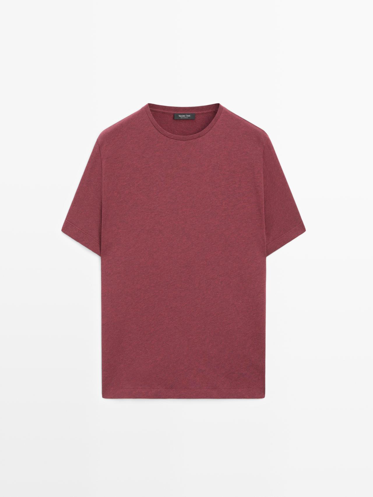 Massimo Dutti - Herre - Let, Kortærmet T-Shirt I Meleret Bomuld - Blomme - M