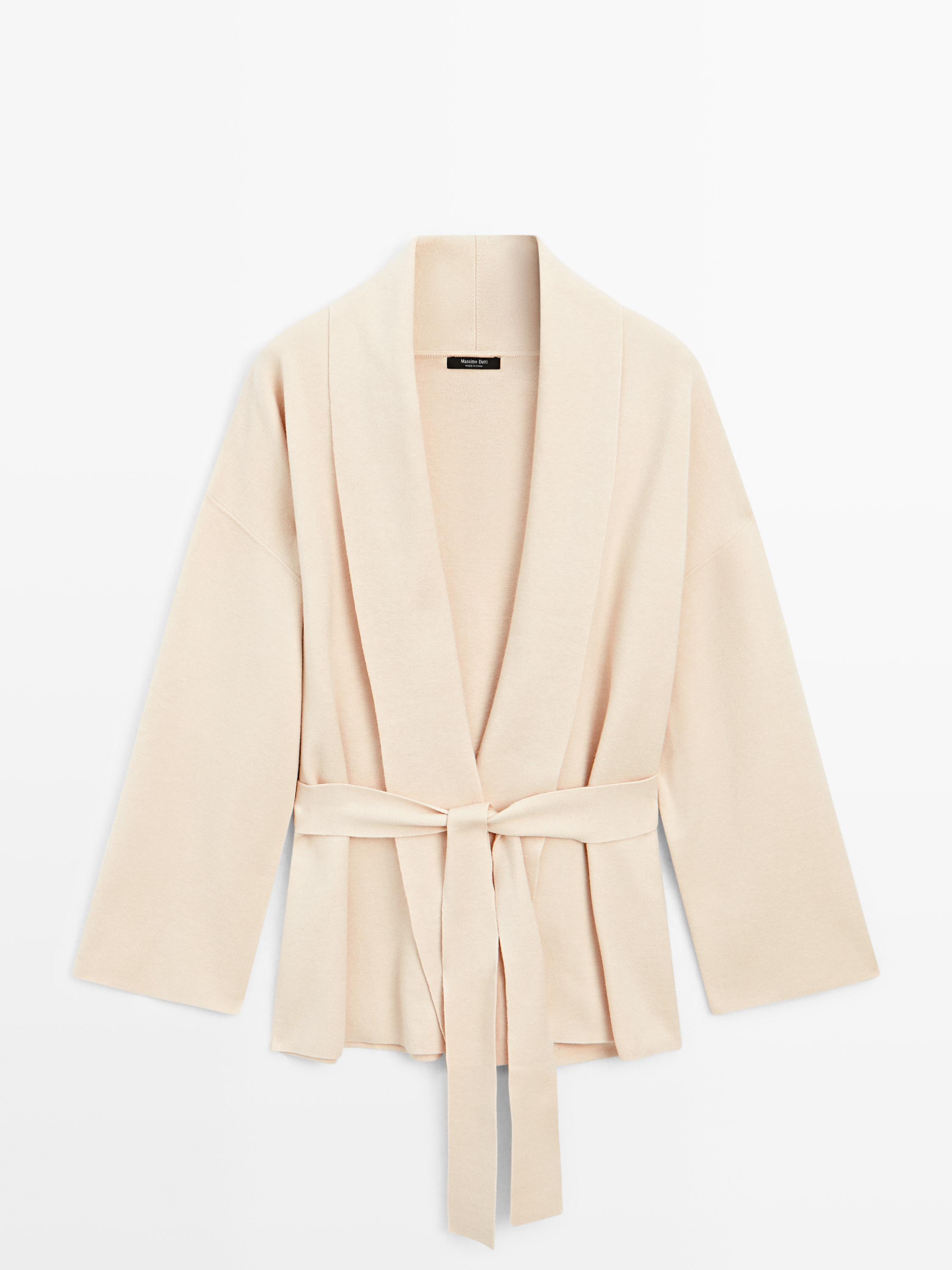 Knit cardigan with belt