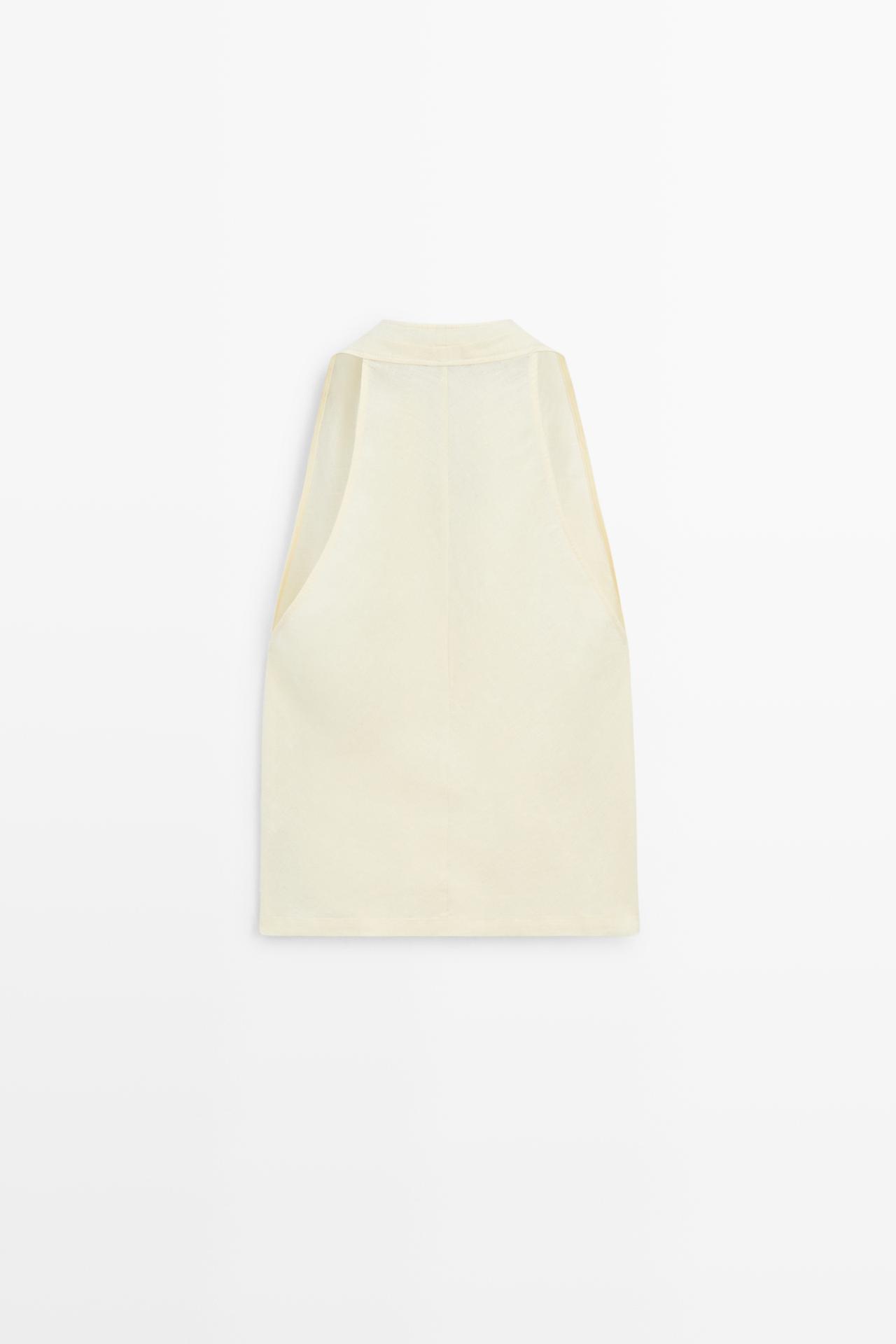 100% linen wrap top with button detail — PALE YELLOW