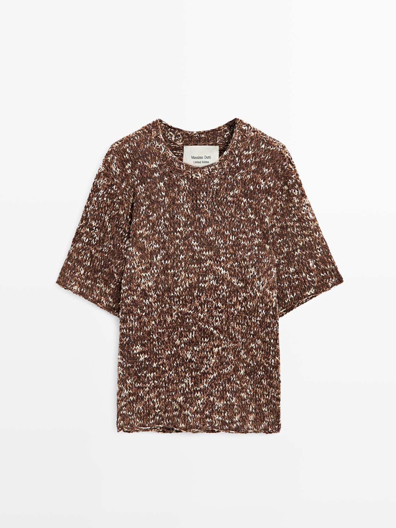 Massimo Dutti - Dame - Sweater I Kombineret Strik Og Læder - Limited - Brun - M